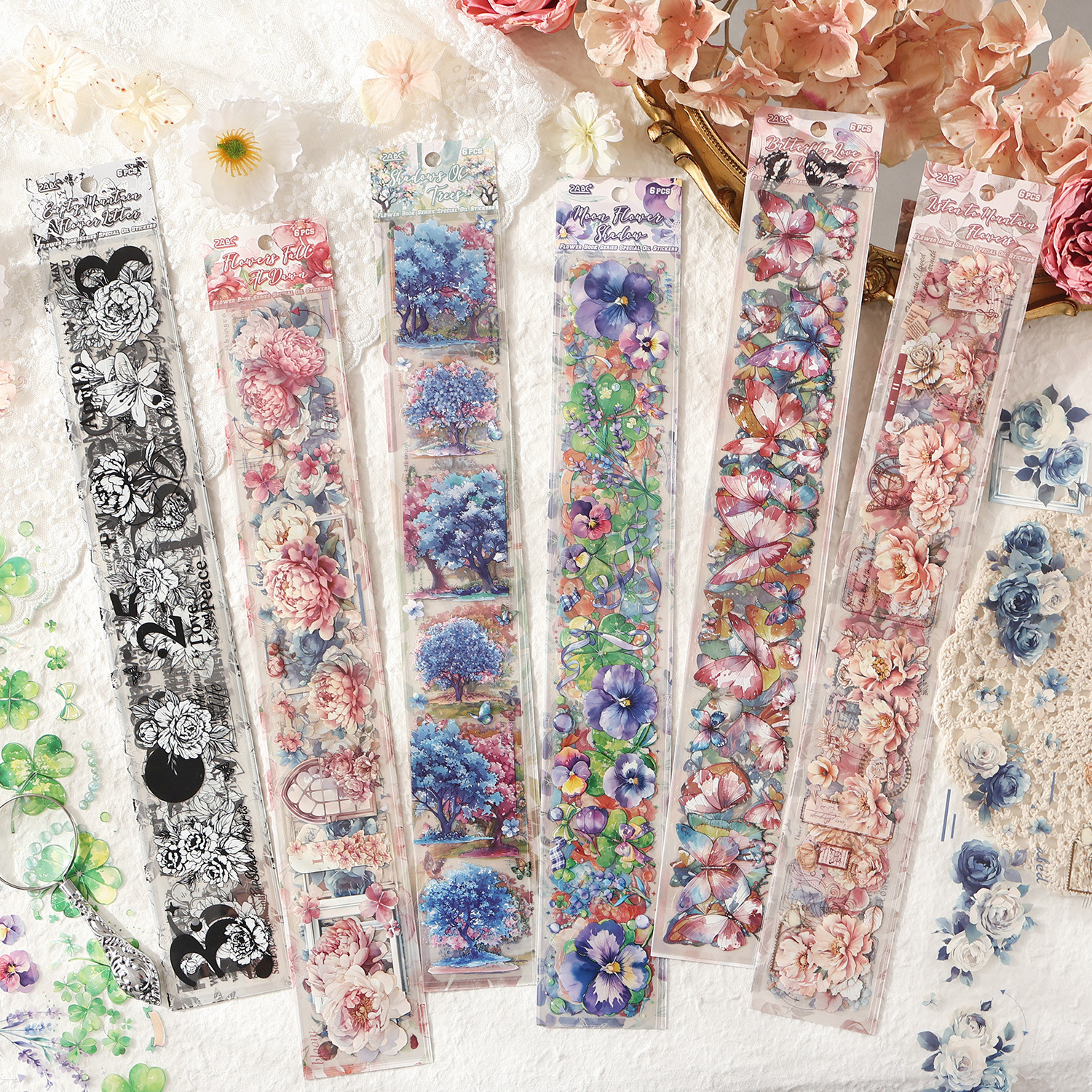 6pcs/Pack Flower Theme PET Stickers