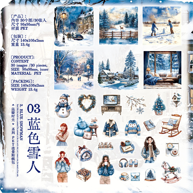30Pcs Winter Girls Theme PET Stickers