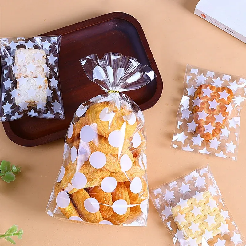 100pcs Plastic Transparent Packing Bags Star Polka Dot Candy Bags