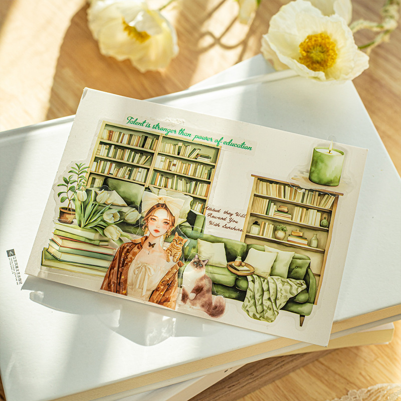 20Pcs Library Bookshelf Theme PET Stickers