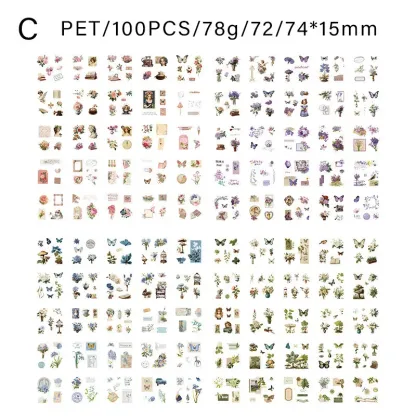100 PCS Retro Large portion PET Stickers Box
