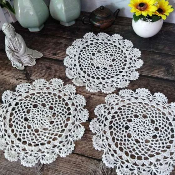 20cm Round Vintage White Cotton Crochet Table-JournalTale