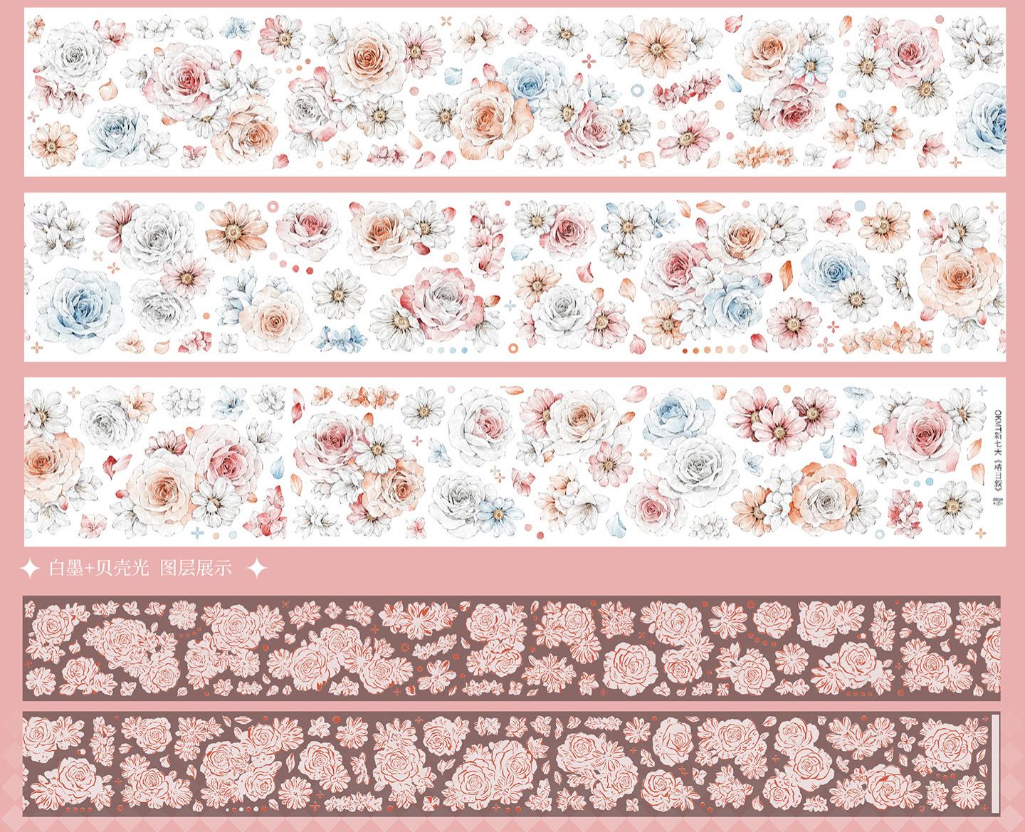 OKMT Floral Figure Multi-Design Shell Pearl Foil PET Washi Tape