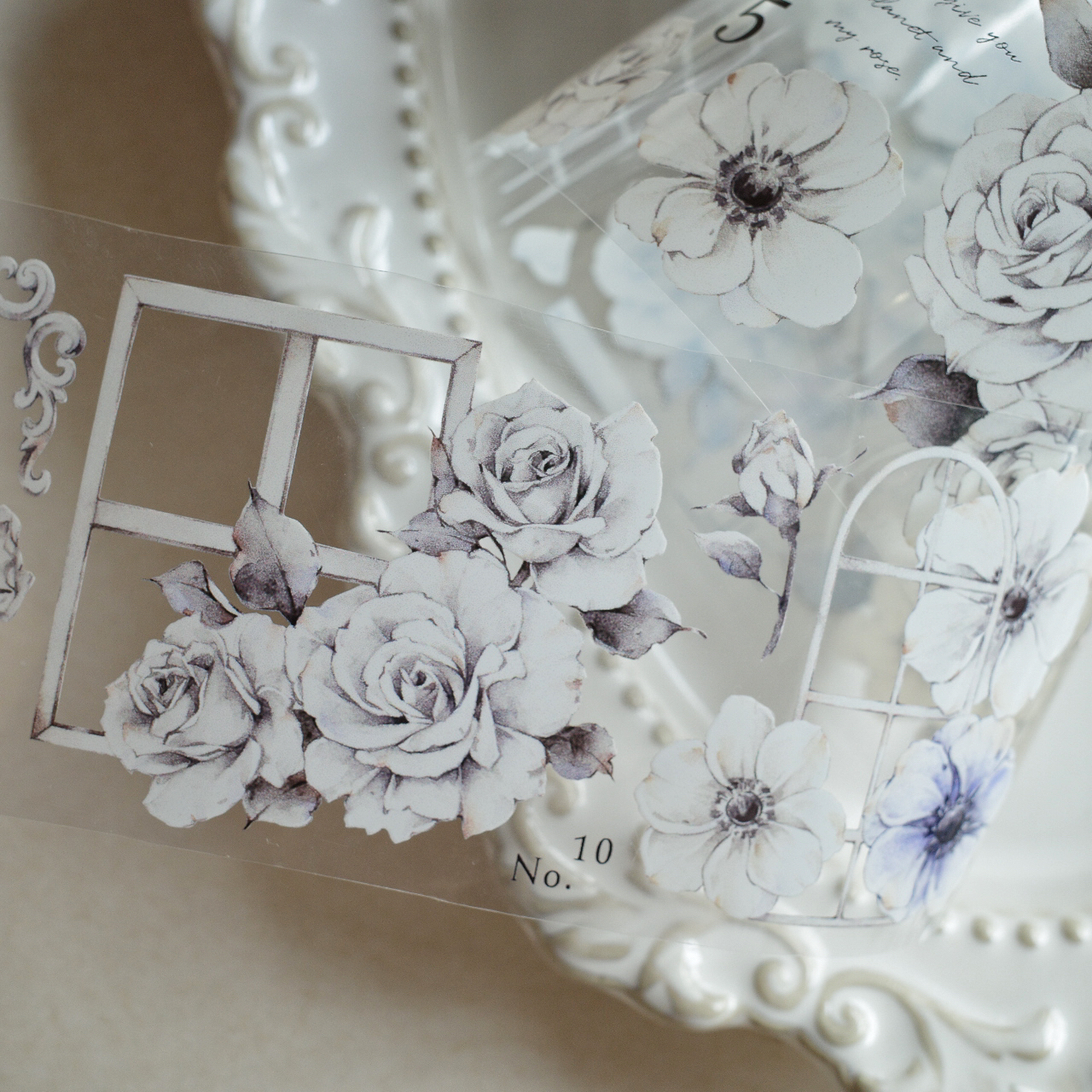 YIER Studio White Rose-themed PET tape 55mm*100cm/loop