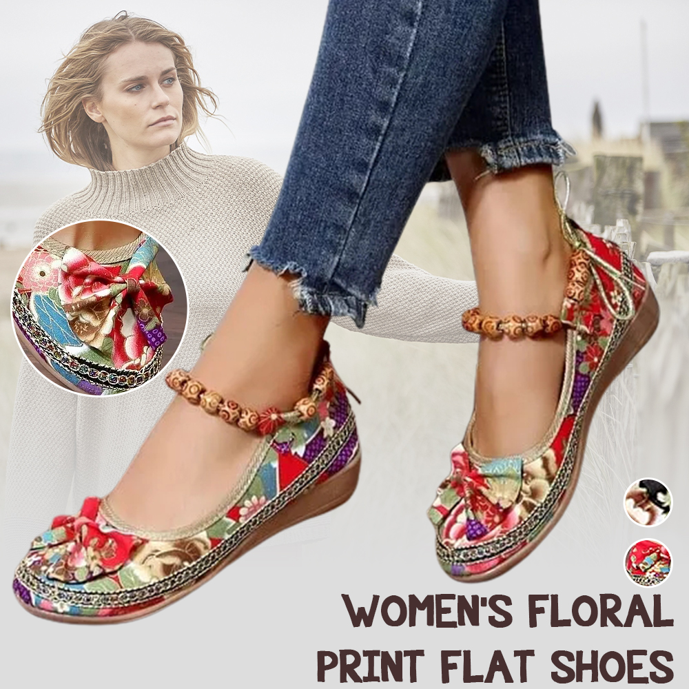 Flygooses Women's Floral Print Flat Shoes
