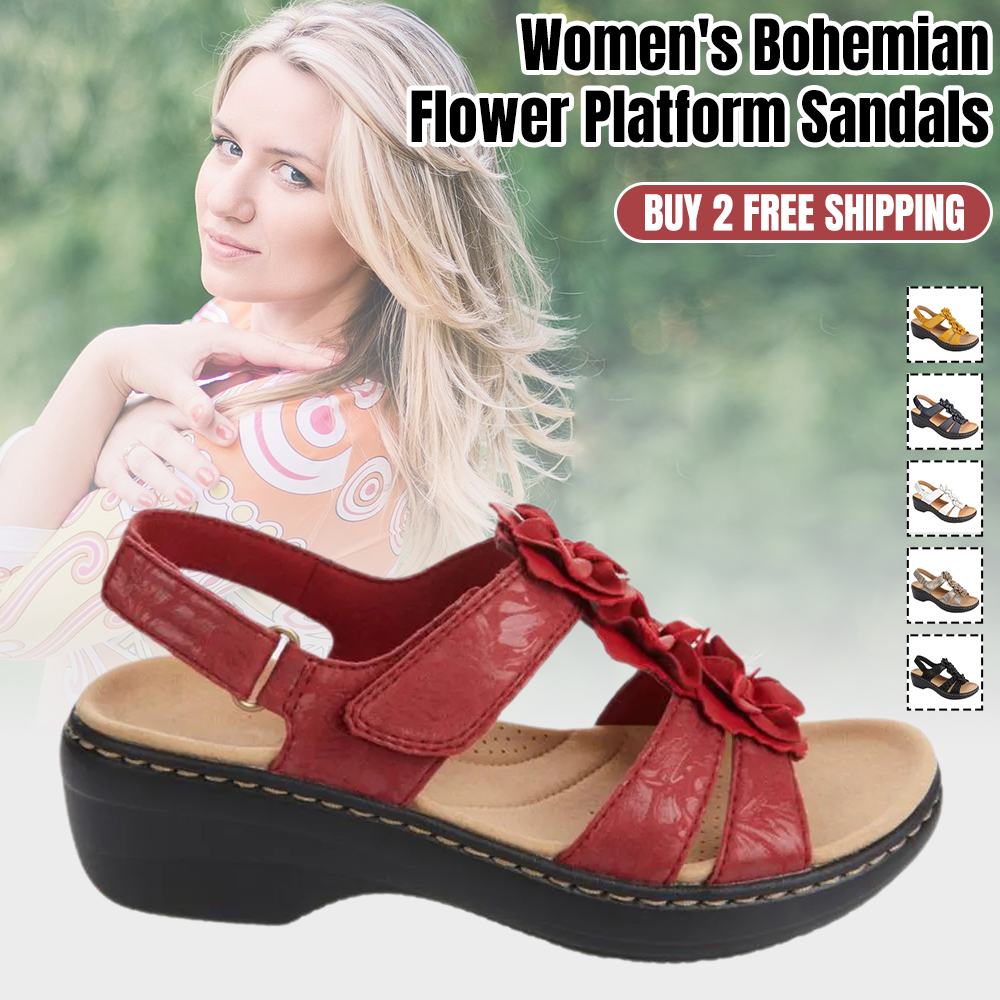 Flygooses 🔥Limited Time 50% OFF🔥Women's Bohemian Flower Platform Sandals - BUY 2 FREE SHIPPING