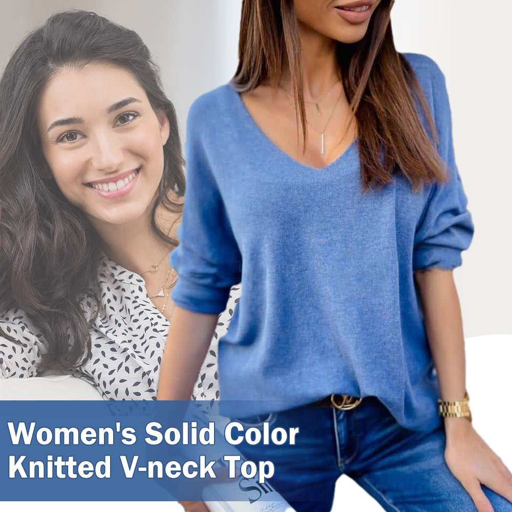 Women's Solid Color Knitted V-neck Top