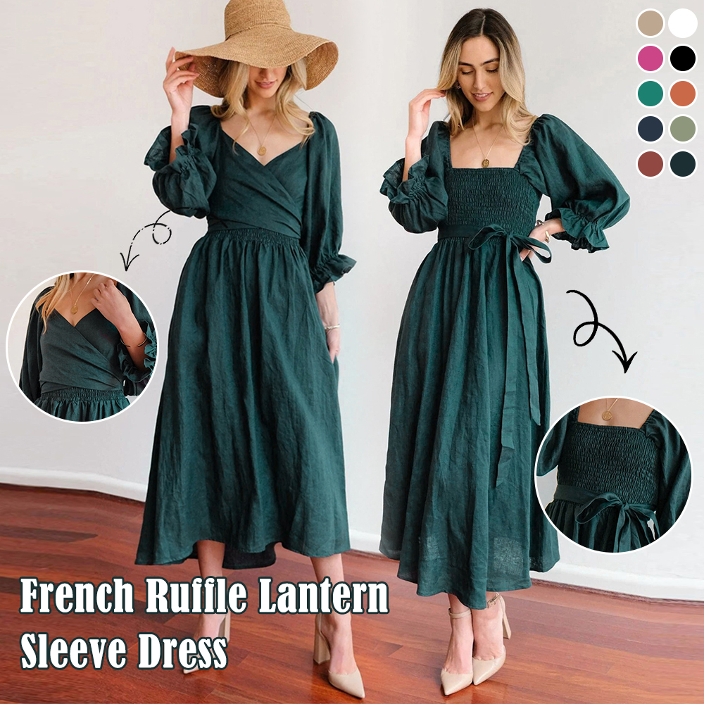 Women's French Ruffle Lantern Sleeve Dress