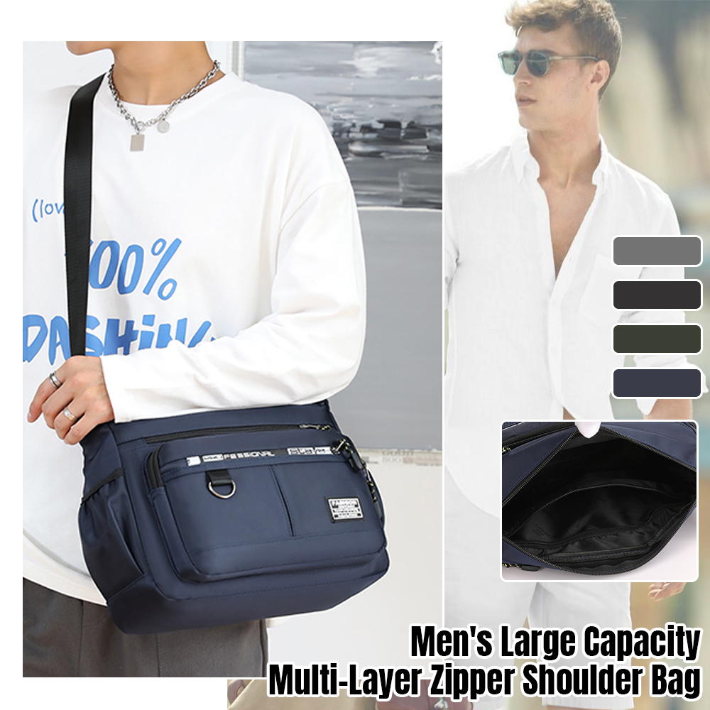 Flygooses Men's Large Capacity Multi-Layer Zipper Shoulder Bag