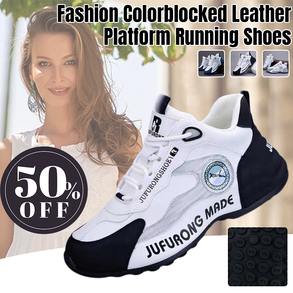 Wearscomfy Fashion Colorblocked Leather Platform Running Shoes
