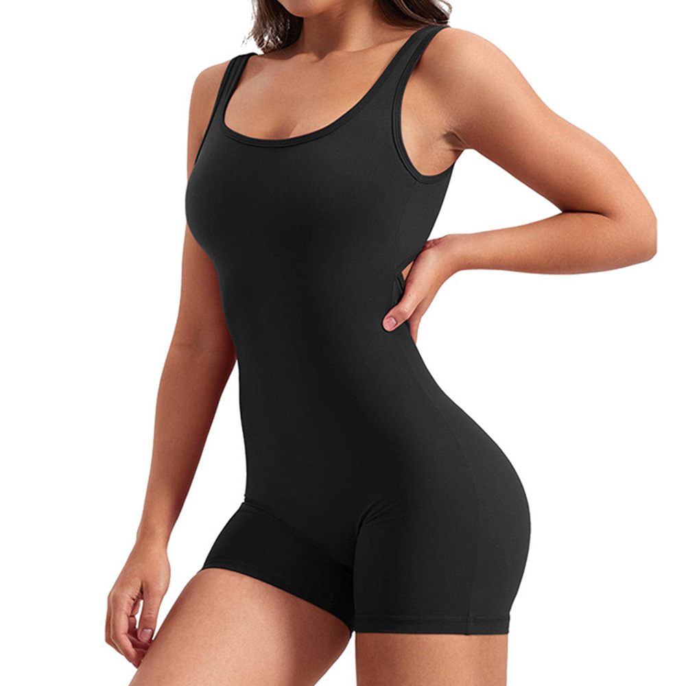 Flygooses Bodycon Backless Jumpsuit with V-Neck and Butt-Lifting Desig