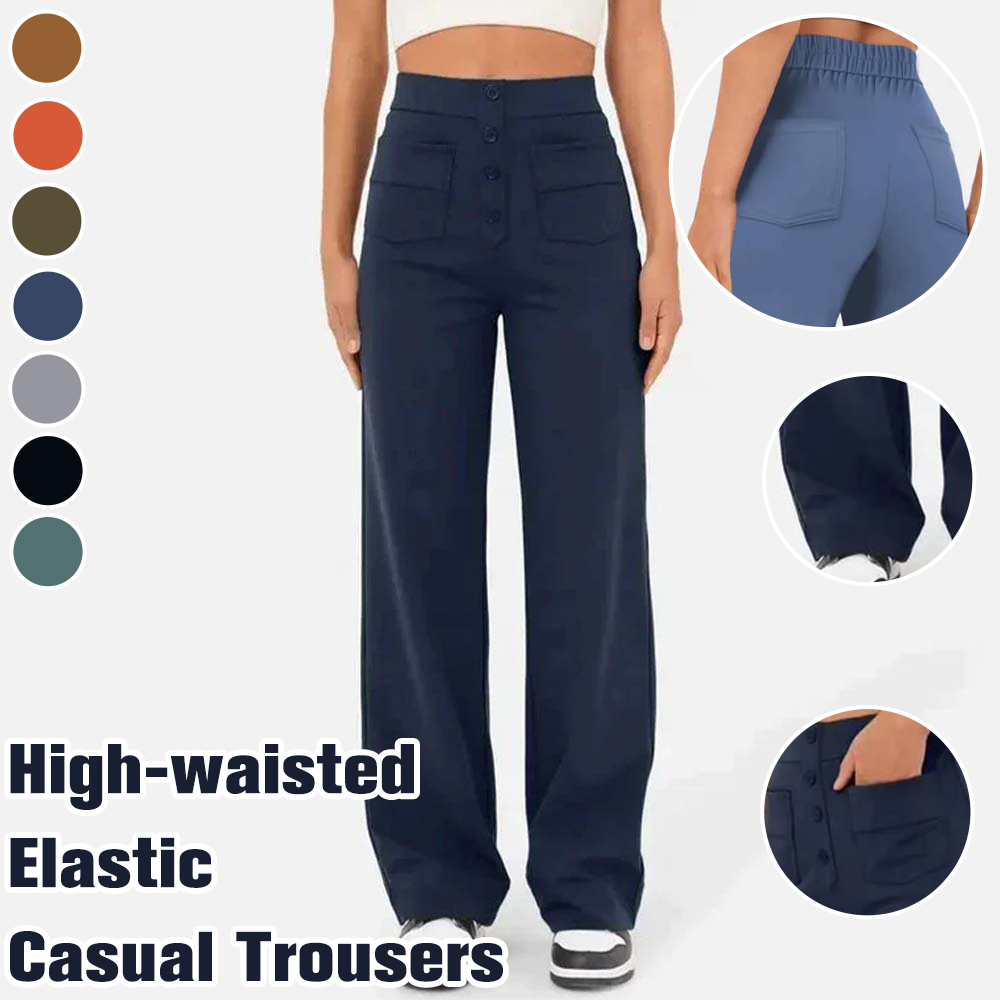 Typared High-waisted Elastic Casual Straight Leg Pants