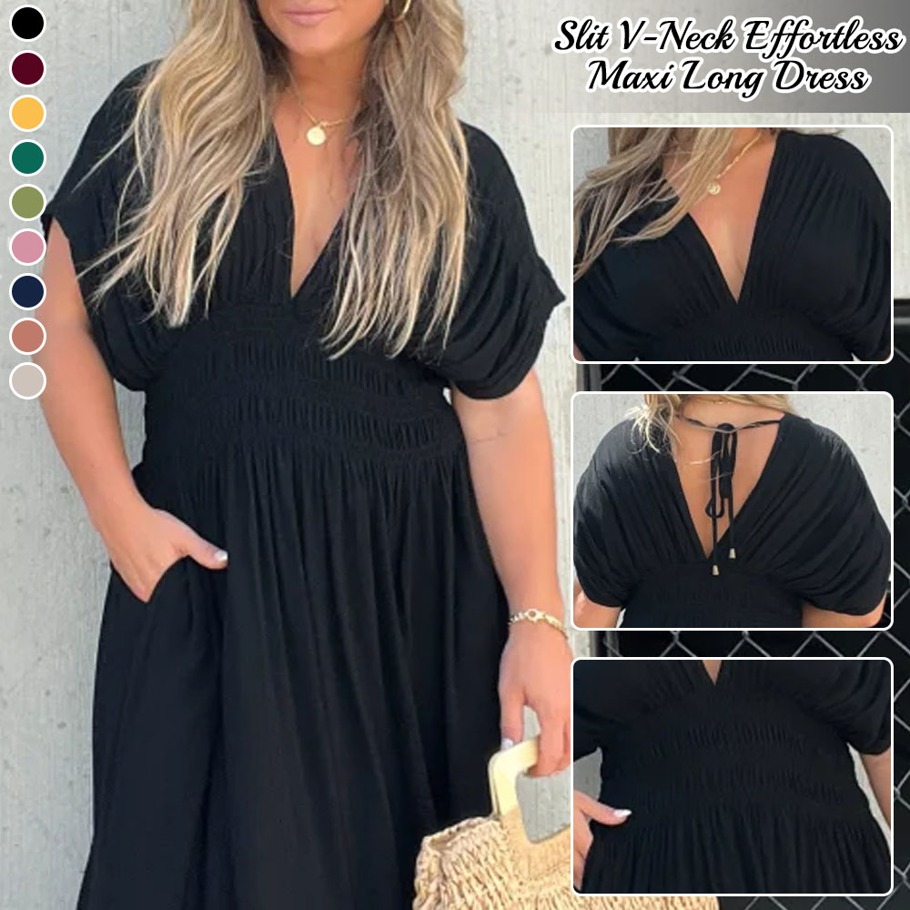 Shobous 🌷Early Spring Sale 50% OFF🌷 - Slit V-Neck Effortless Maxi Long Dress