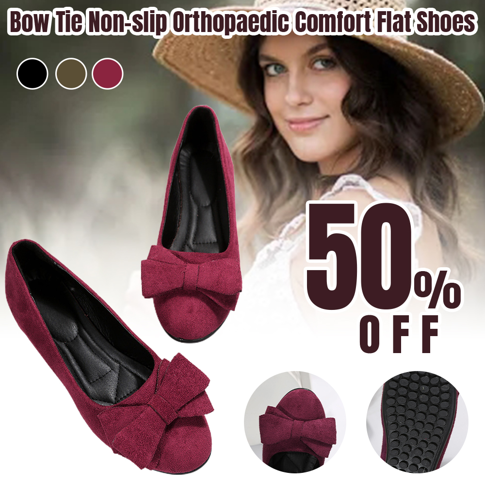 Shobous 🎀50% OFF+Buy 2 Free Shipping🎀Bow Tie Non-slip Orthopaedic Comfort Flat Shoes