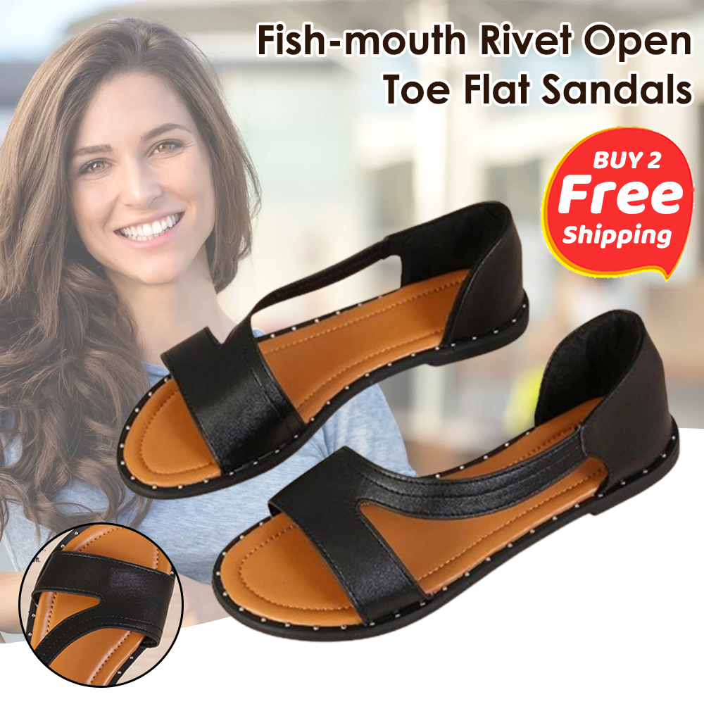 Wearscomfy Fish-mouth Rivet Open Toe Flat Sandals