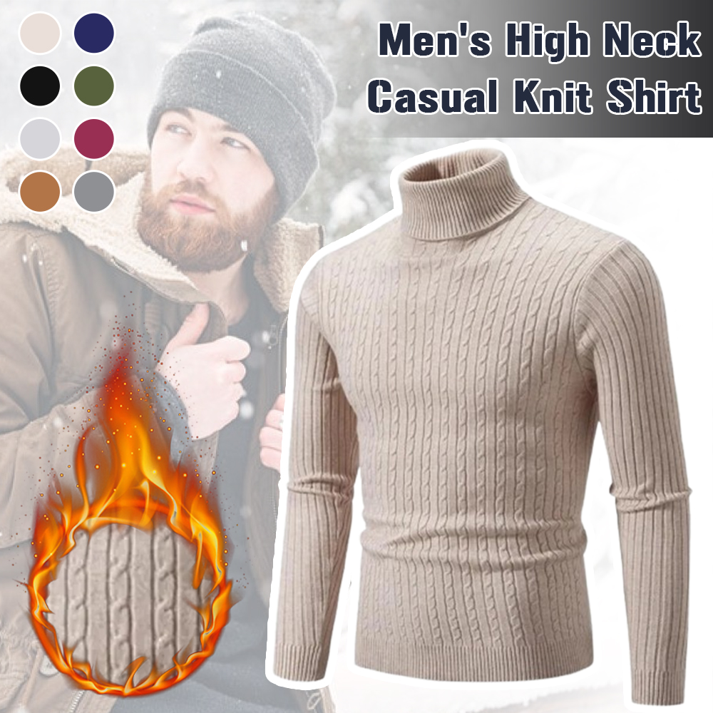 Wearscomfy Autumn/Winter Men's Turtleneck Solid Color Knit Pullover Sweater