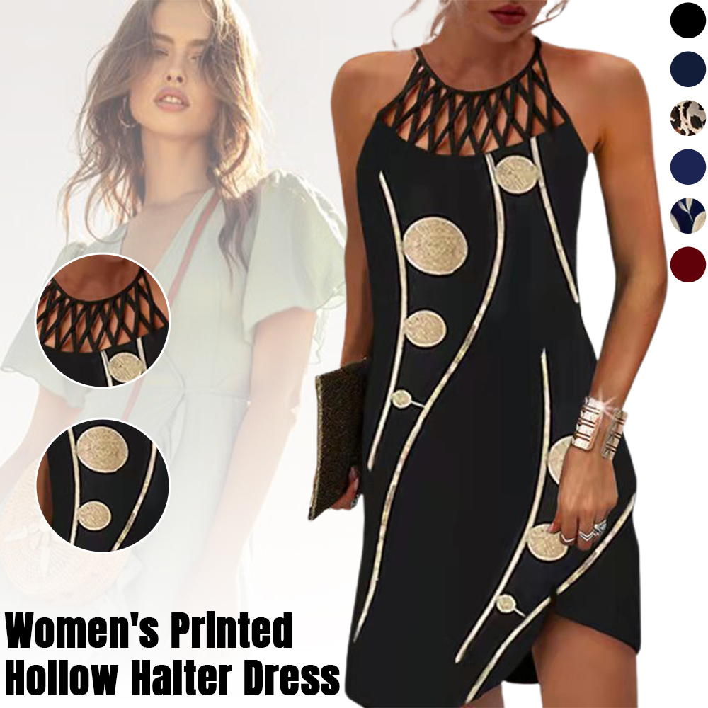 Typared Women's Printed Hollow Halter Dress