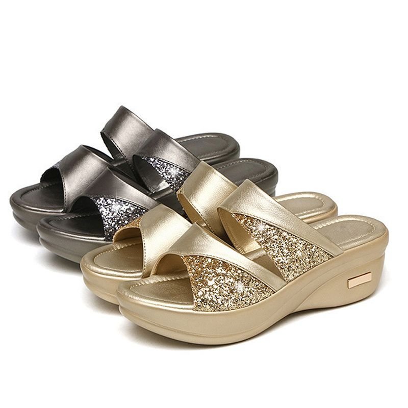Open-toe Glitter Sandals for Women