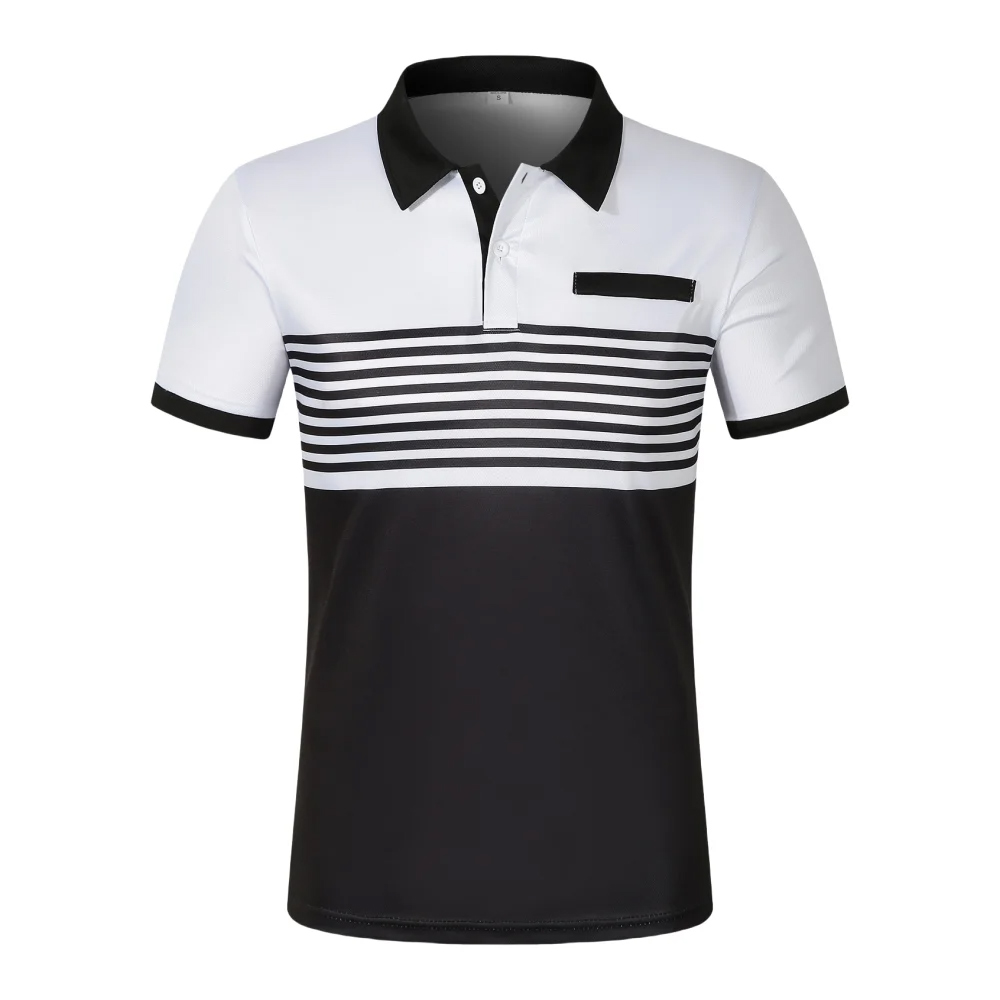 Men's Casual Striped Short Sleeve Lapel Polo Shirt