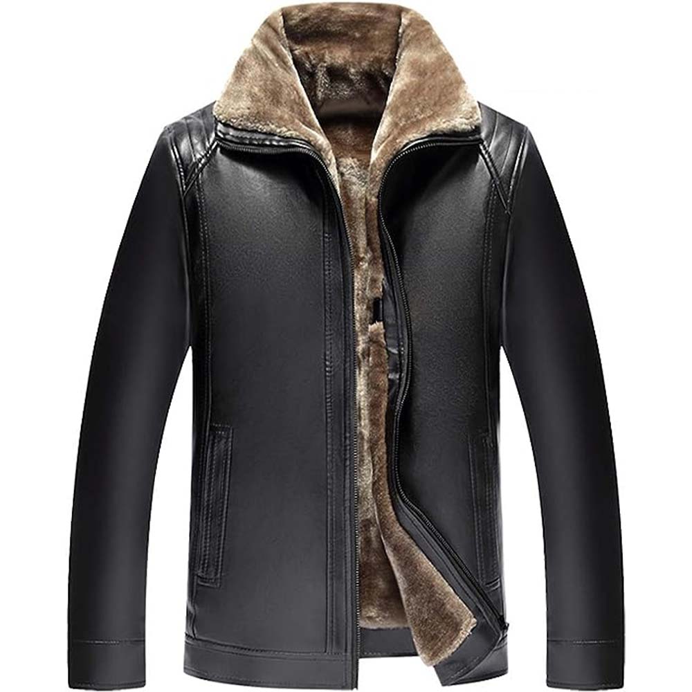 Figcoco Autumn and winter new men's fleece thickened leather jacket