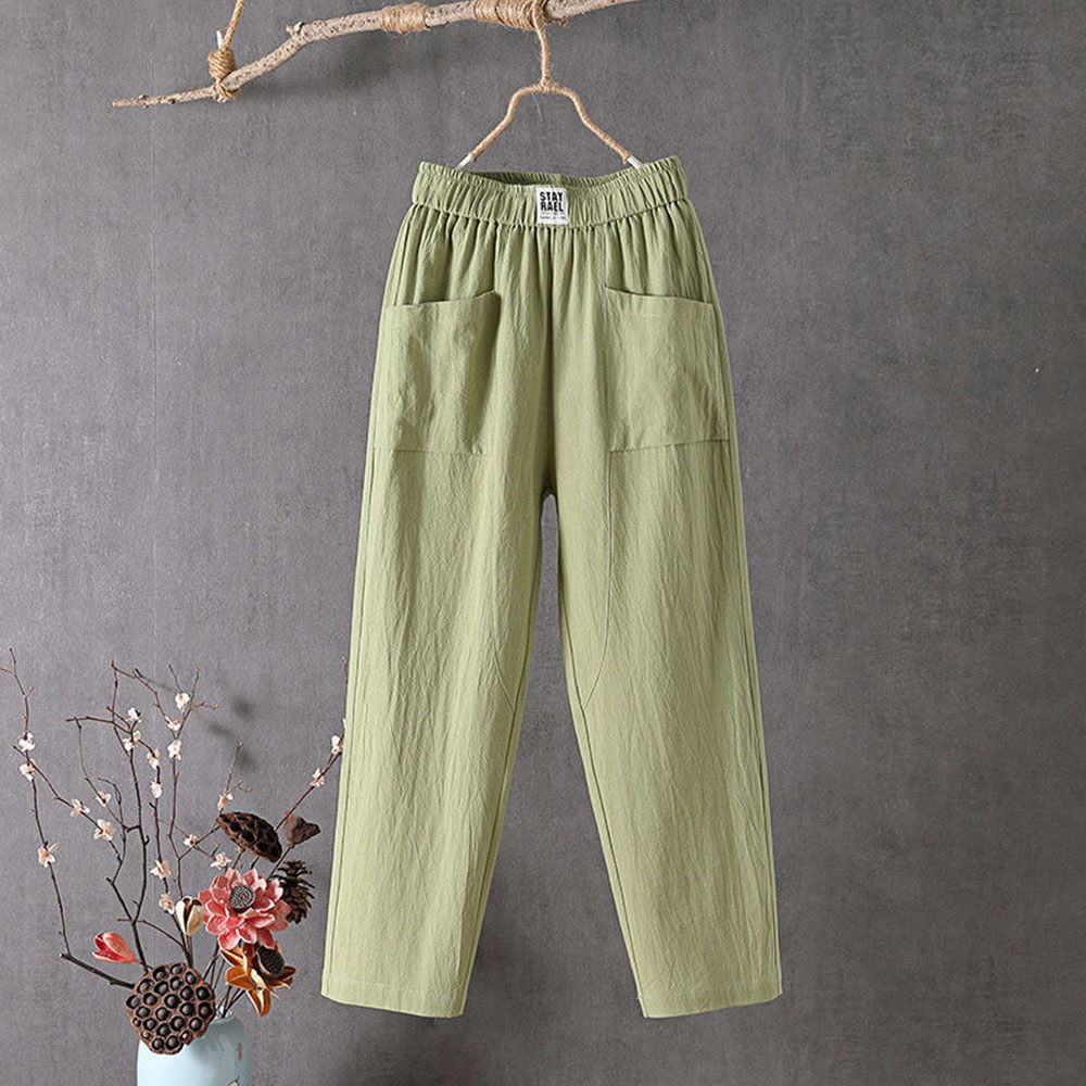 Shoesparks Summer new women's cotton and linen casual pants straight-l