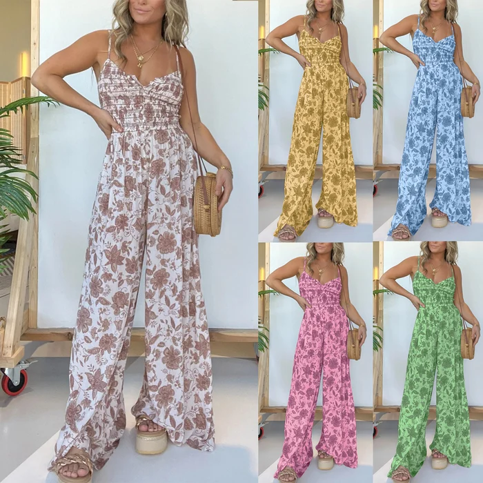 Flygooses🔥FREE SHIPPING🔥2024 NEW FLORAL SUSPENDER WIDE-LEG JUMPSUIT