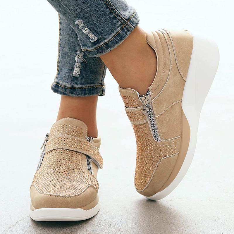 Shobous Women's Wedges Thick Sole Height Increasing Sneakers