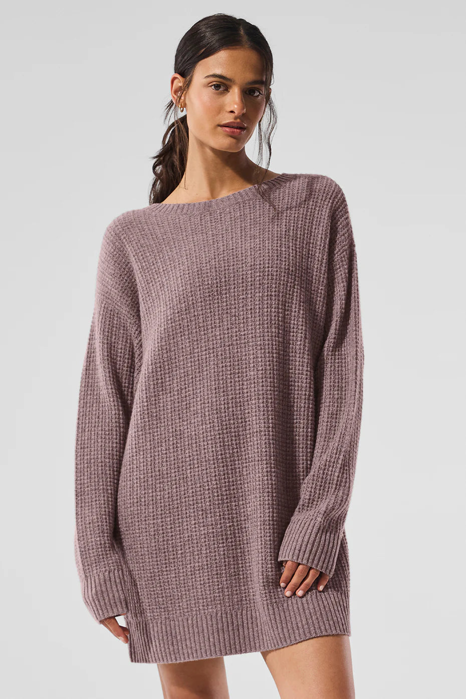 Relaxed Fit Lavender Ribbed Midi Dress, Casual Chic Loungewear