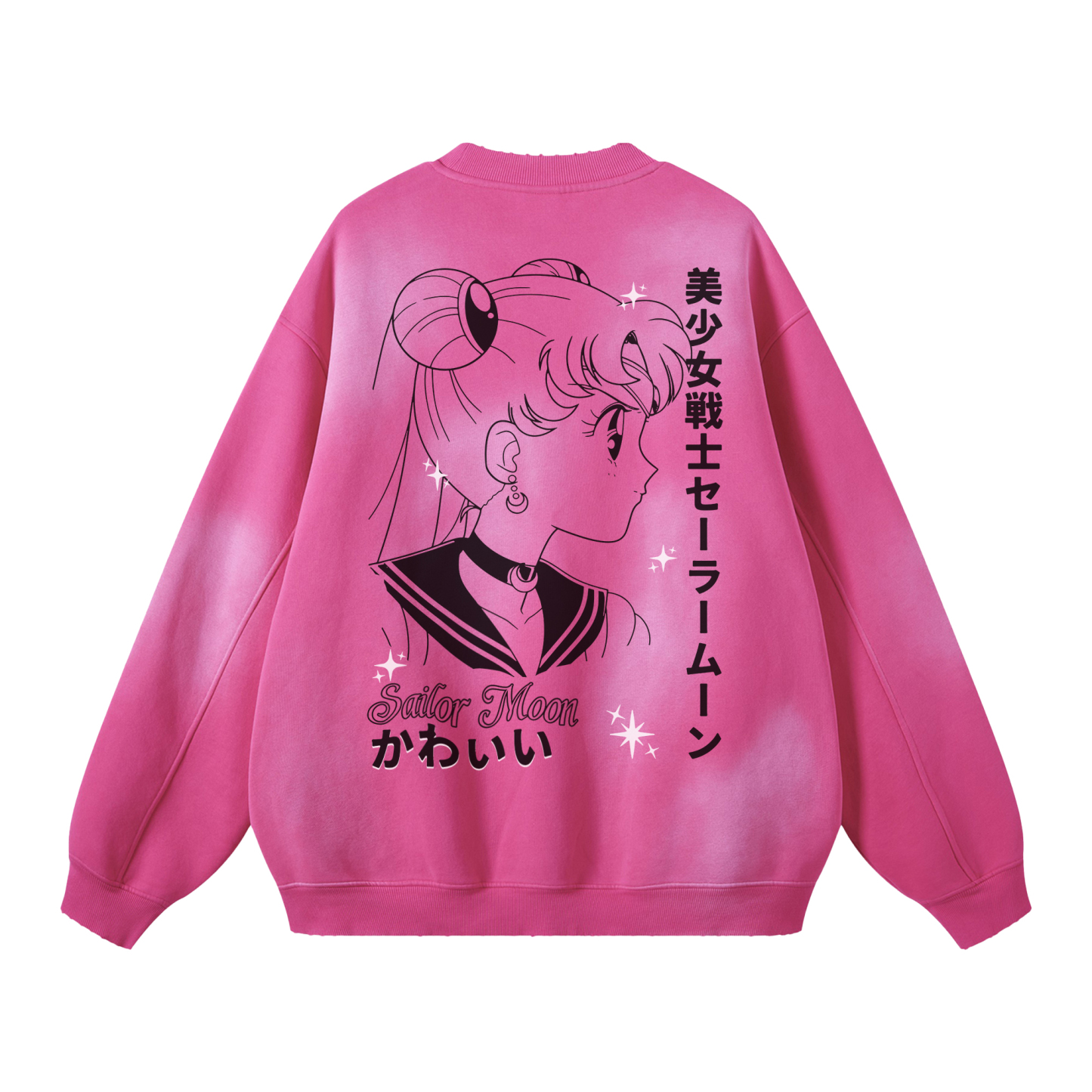 【PUNCHLINE】24FW★ Rose Number Lunadyeing Sweatshirt Sailor Moon Pink Washed Sweatshirt | Sailor Moon