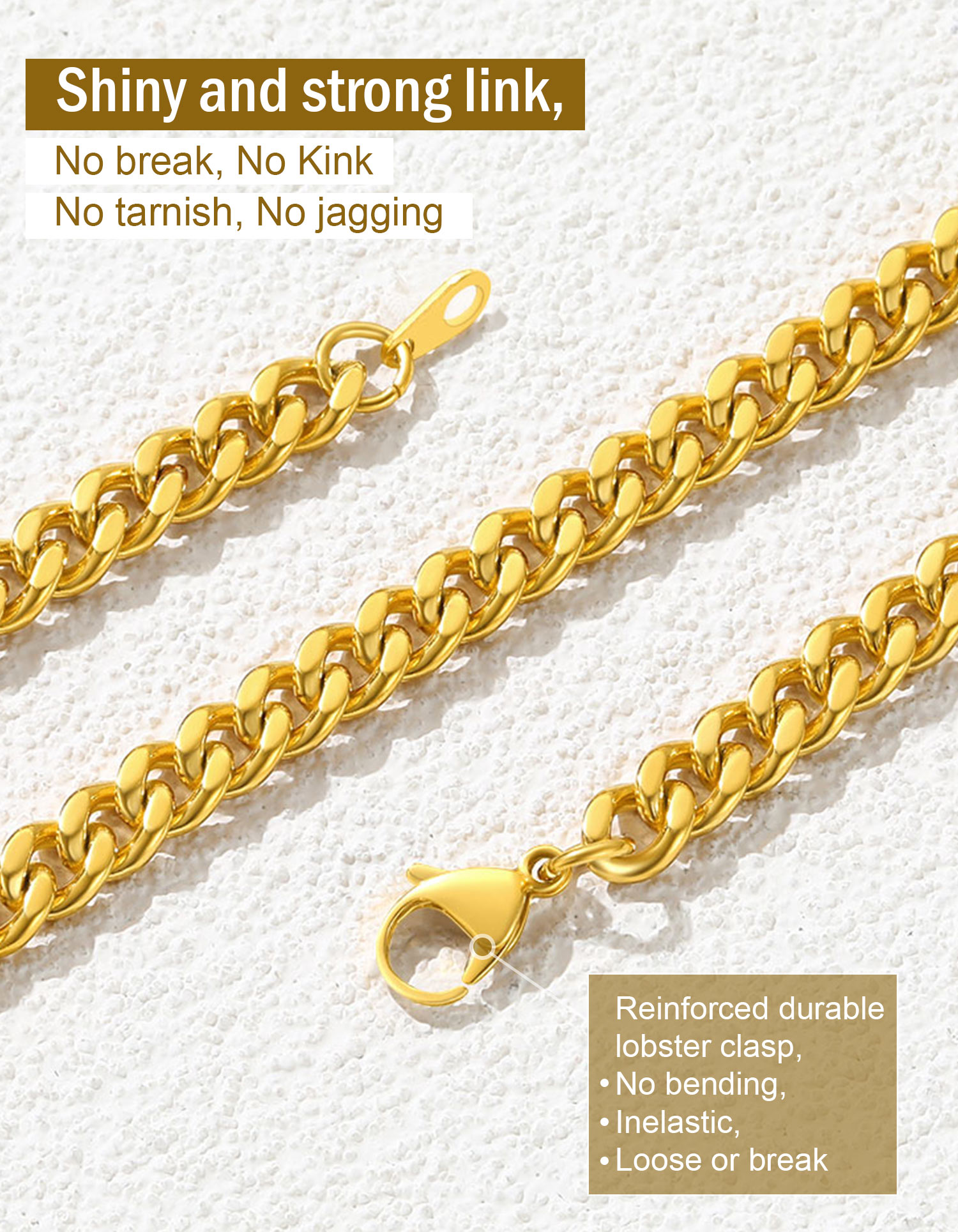 Gold Plated Chain for Mens Necklaces Stainless Steel Hip Hop Chunky Cuban Link Gifts for Dad Father's Day Birthday