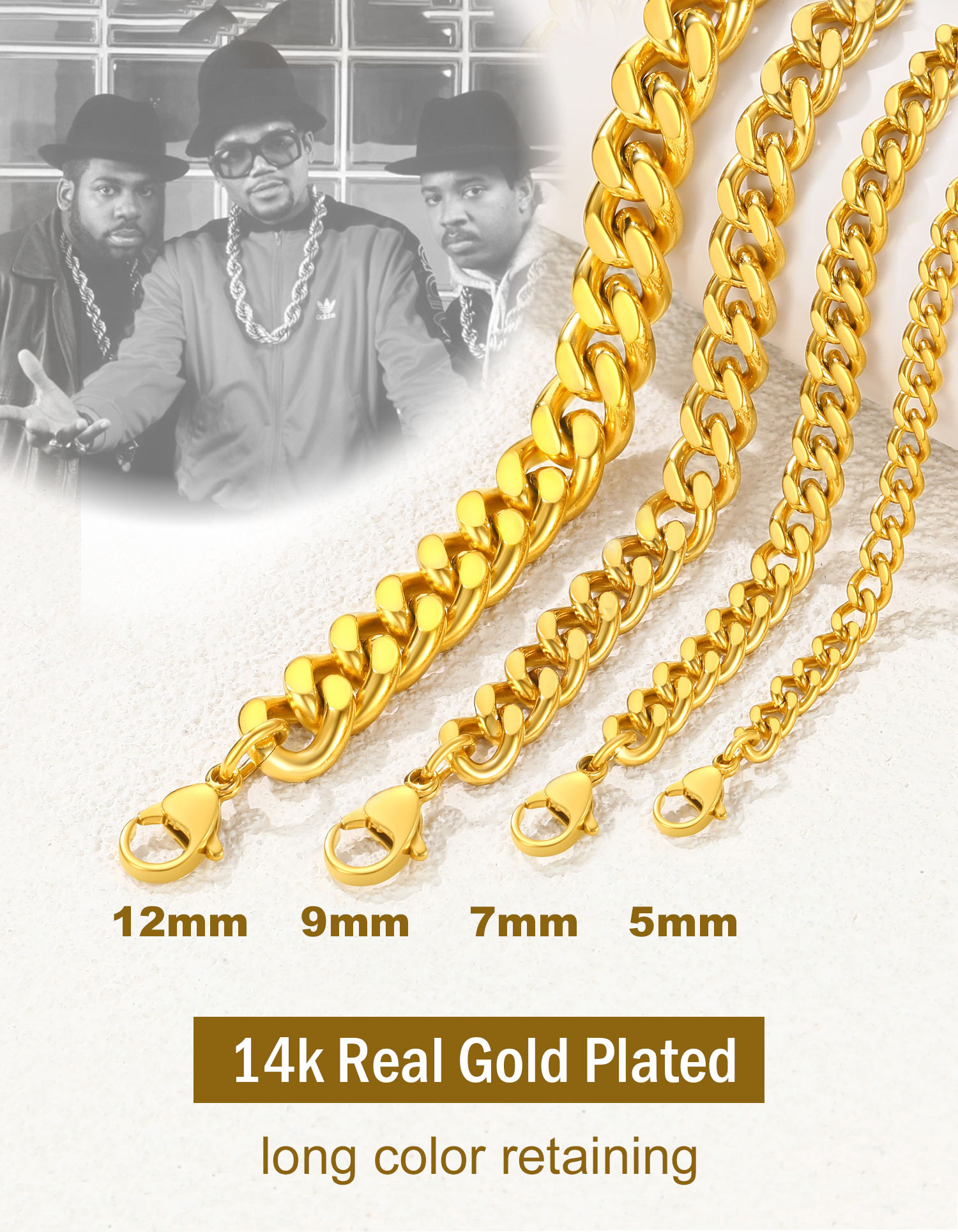 Gold Plated Chain for Mens Necklaces Stainless Steel Hip Hop Chunky Cuban Link Gifts for Dad Father's Day Birthday