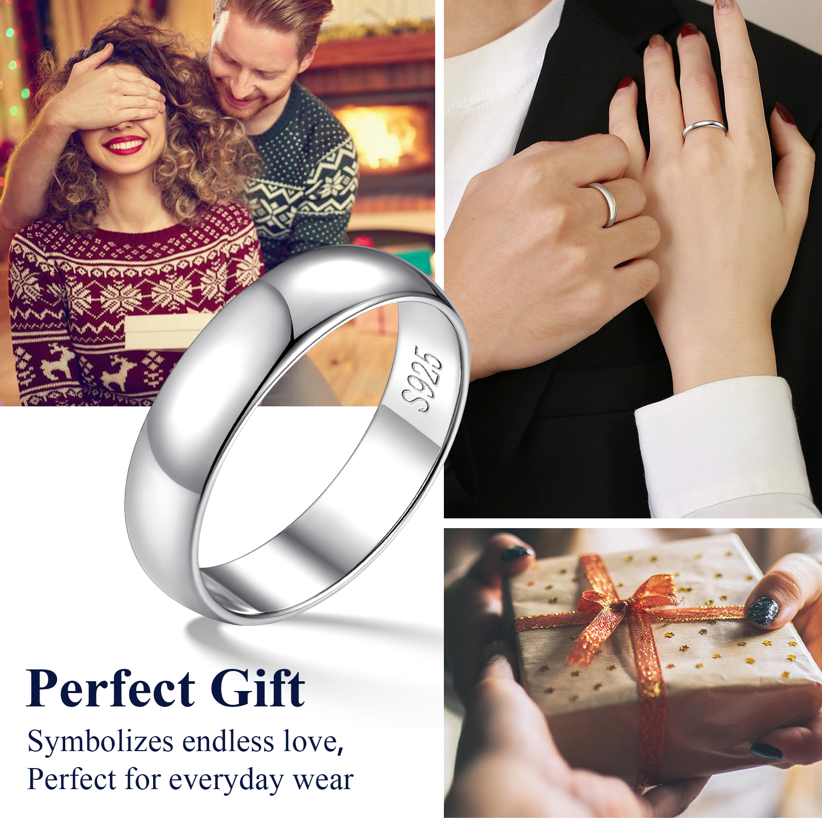 Simple Band Rings for Women, 2mm/3mm/5mm 925 Sterling Silver Ring Engagement Wedding Band for Couple with Gift Box-Size 4-12