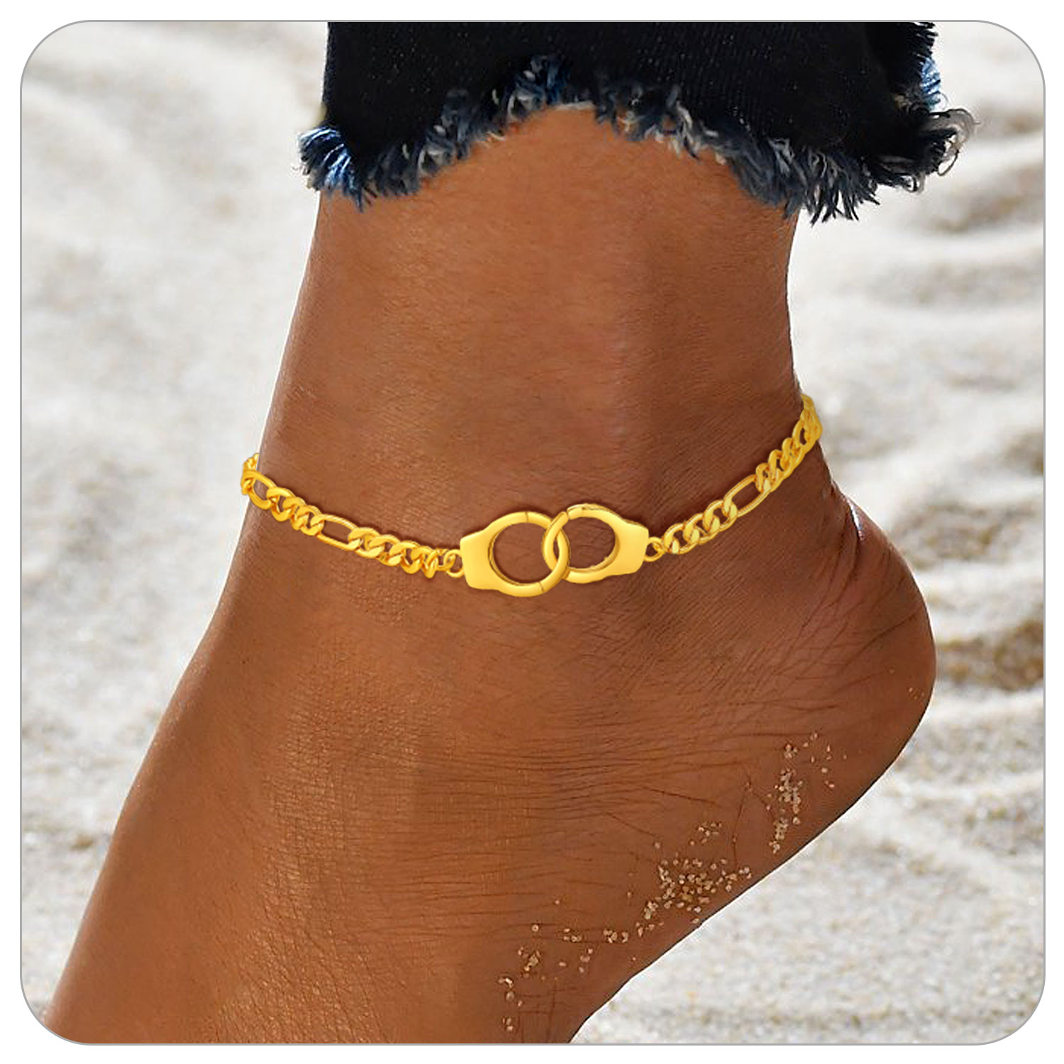 Handcuff Ankle Bracelets for Women Stainless Steel Anklets Gothic Punk Jewelry 8.5" Adjustable Ankle Chain Summer Foot Link Infinity Anklets for Birthday Christmas