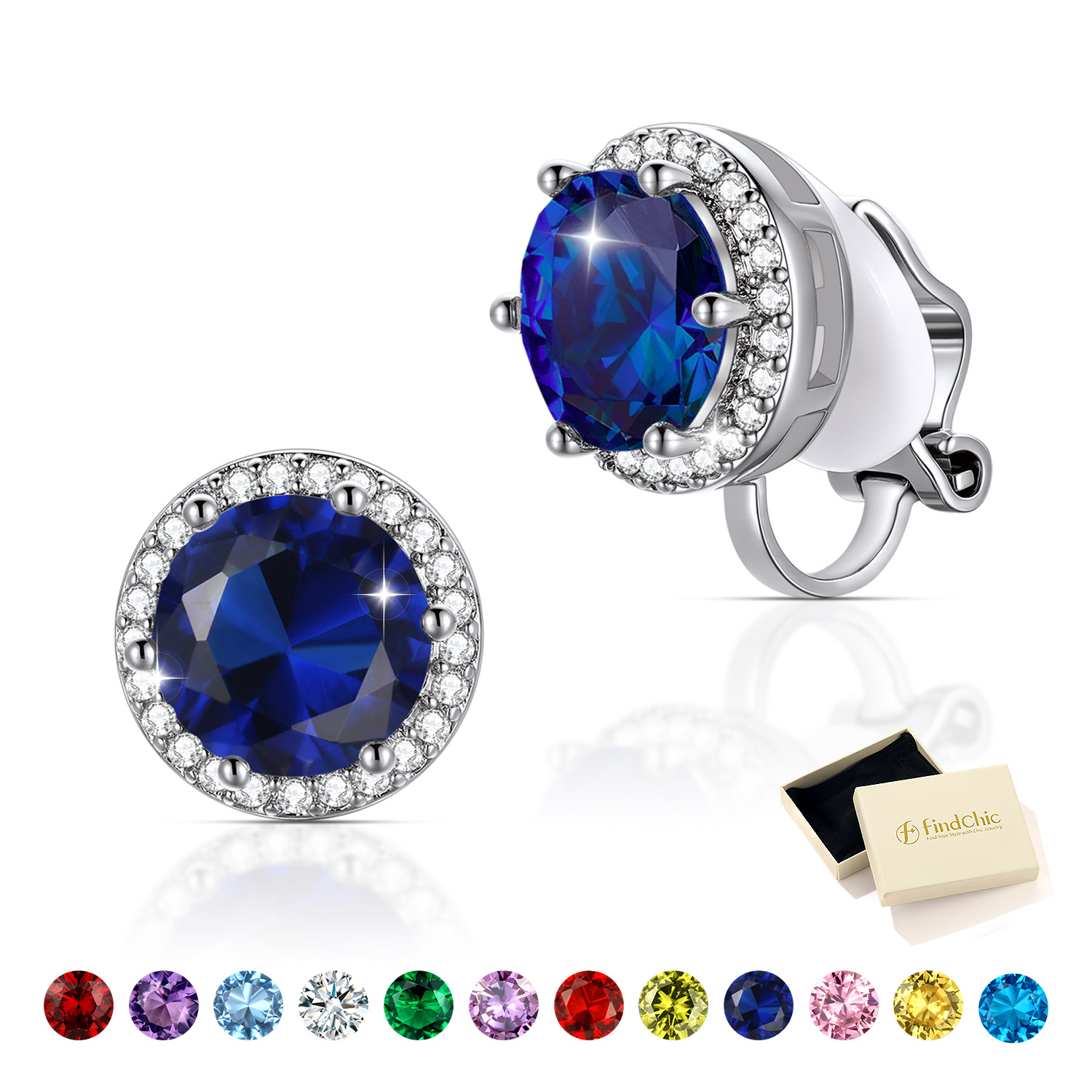 Clip On Earrings for Wome Lightweight 8MM Cubic Zirconia Non Pierced Studs Birthstone Earrings Birthday Valentines Day Jewelry Gifts for Her/Mom/Girlfriend