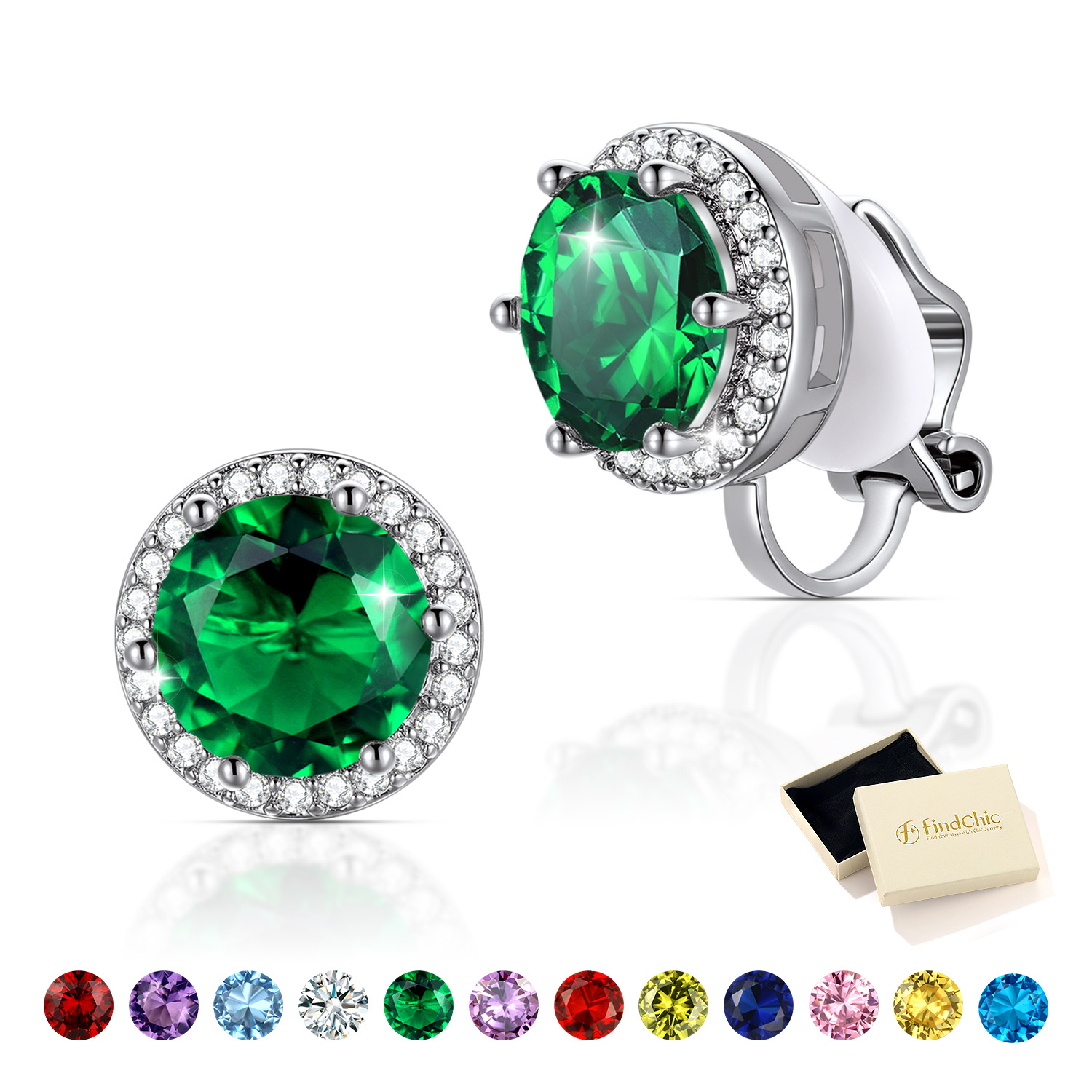 Clip On Earrings for Wome Lightweight 8MM Cubic Zirconia Non Pierced Studs Birthstone Earrings Birthday Valentines Day Jewelry Gifts for Her/Mom/Girlfriend