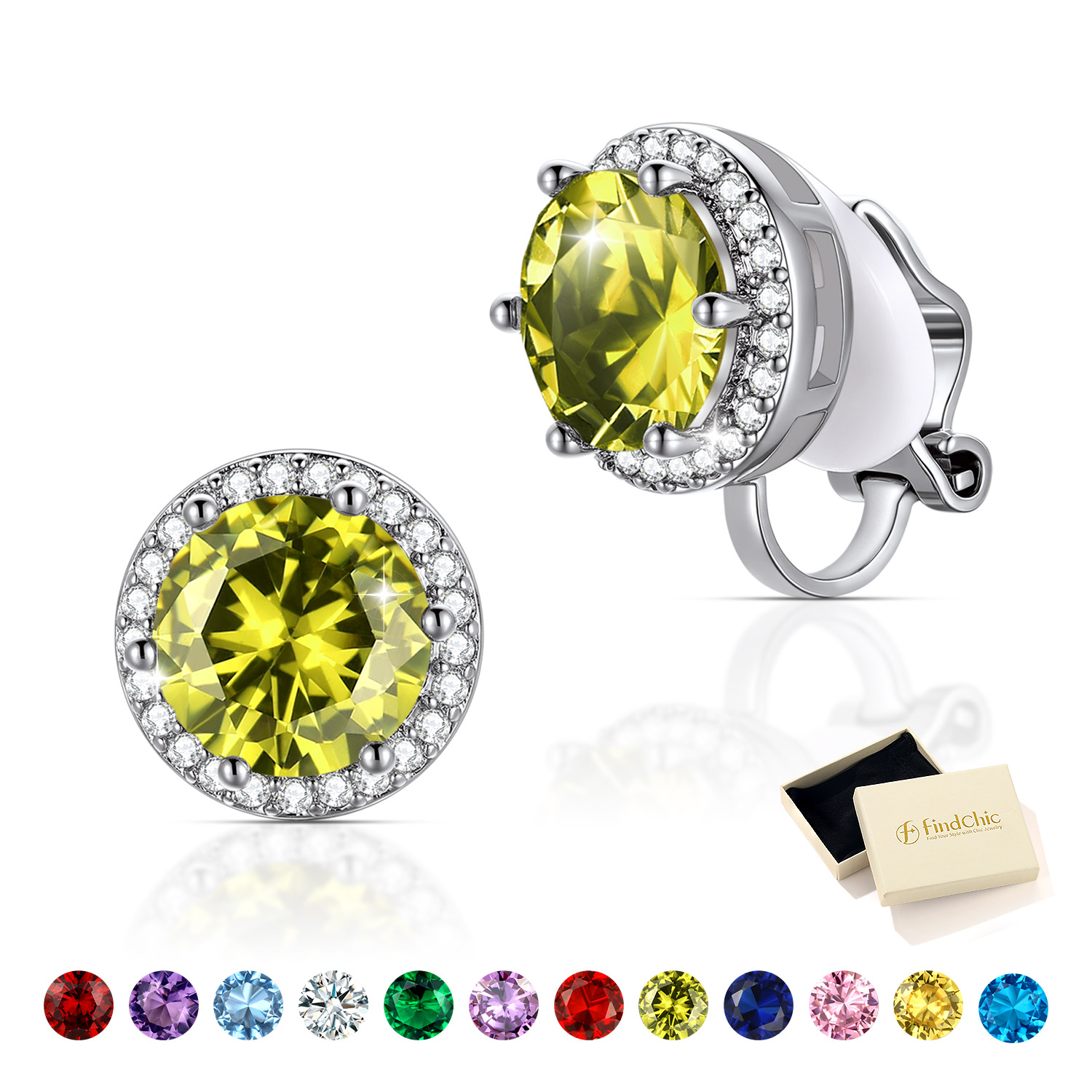 Clip On Earrings for Wome Lightweight 8MM Cubic Zirconia Non Pierced Studs Birthstone Earrings Birthday Valentines Day Jewelry Gifts for Her/Mom/Girlfriend