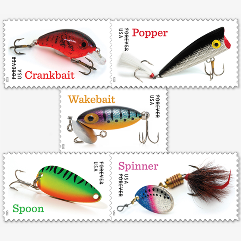 2025 Freshwater Fishing Lures Forever First Class Postage Stamps