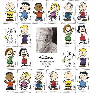 2022 Centennial of Cartoonist Charles M. Schulz's Birth With New Forever First Class Postage Stamps