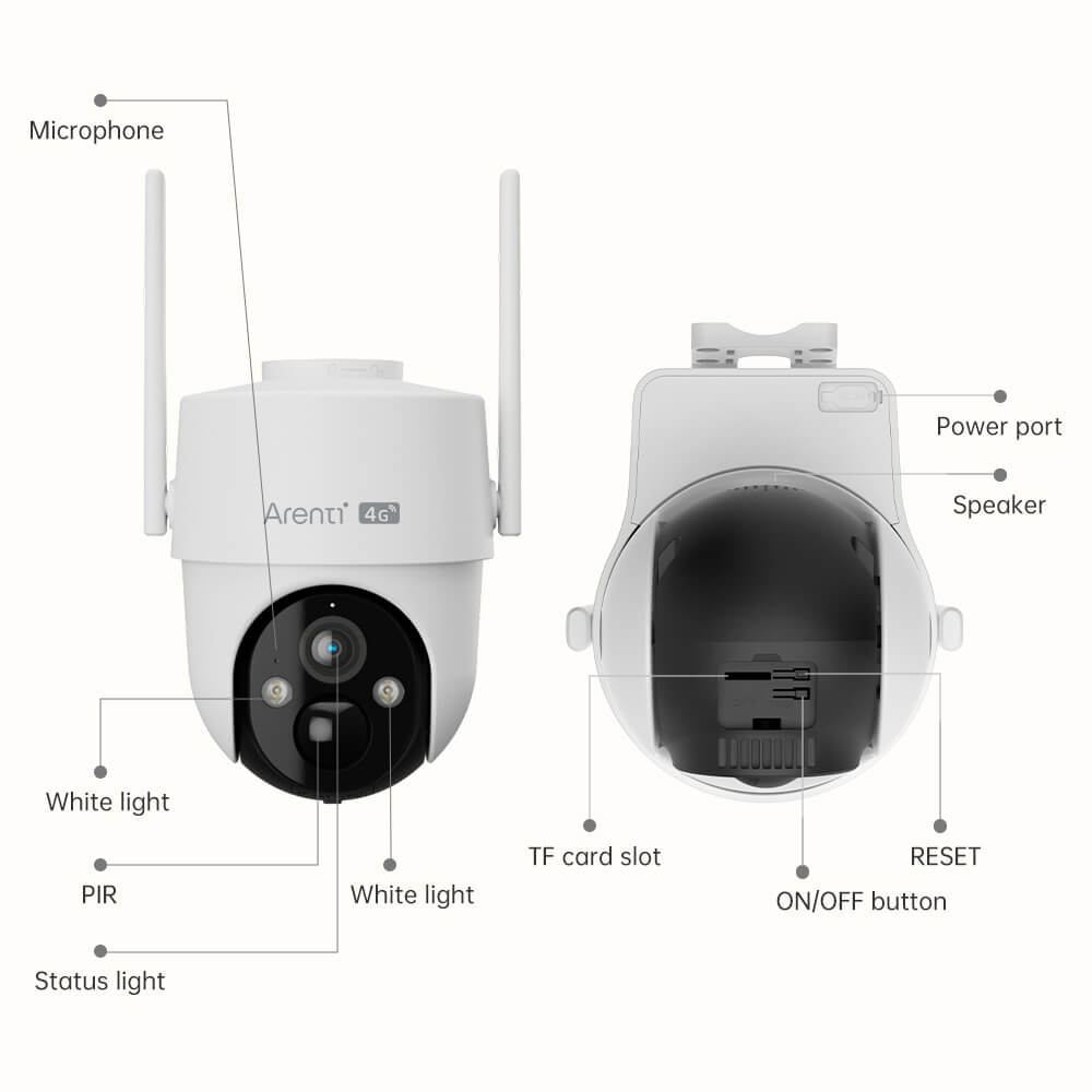 Xega 4G LTE Telecamera Solare Esterno con SIM Scheda 2K HD PTZ Telecamere Senza Fili con Pannello Solare Batterie Visione Notturna Rilevamento del Movimento Audio Bidirezionale Rotazione 355°/90