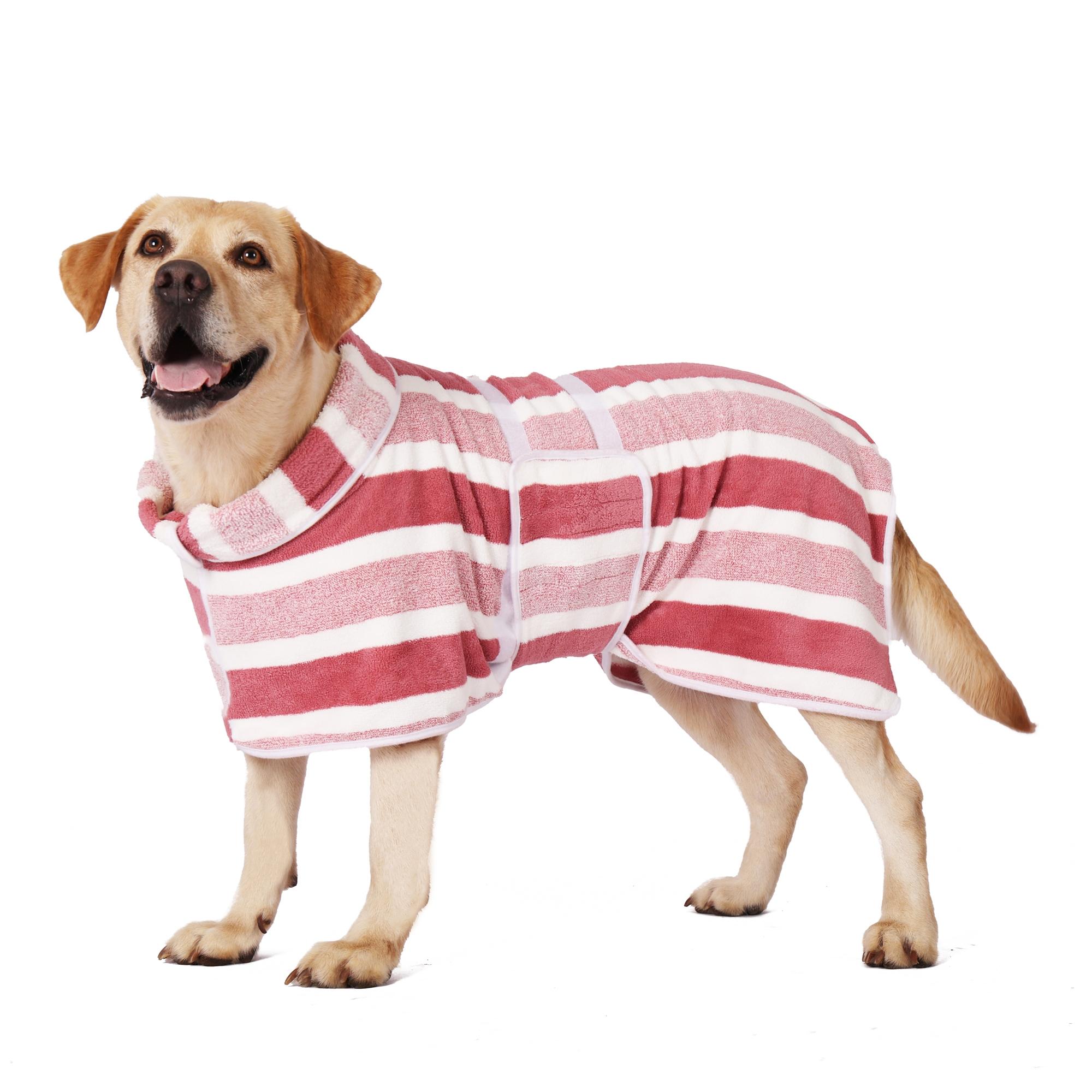 Quick-Drying Dog Bathrobe, 1-Piece Striped Pet Dressing Gown with Adjustable Belly Band, Super-Absorbent Super-Soft Fabric