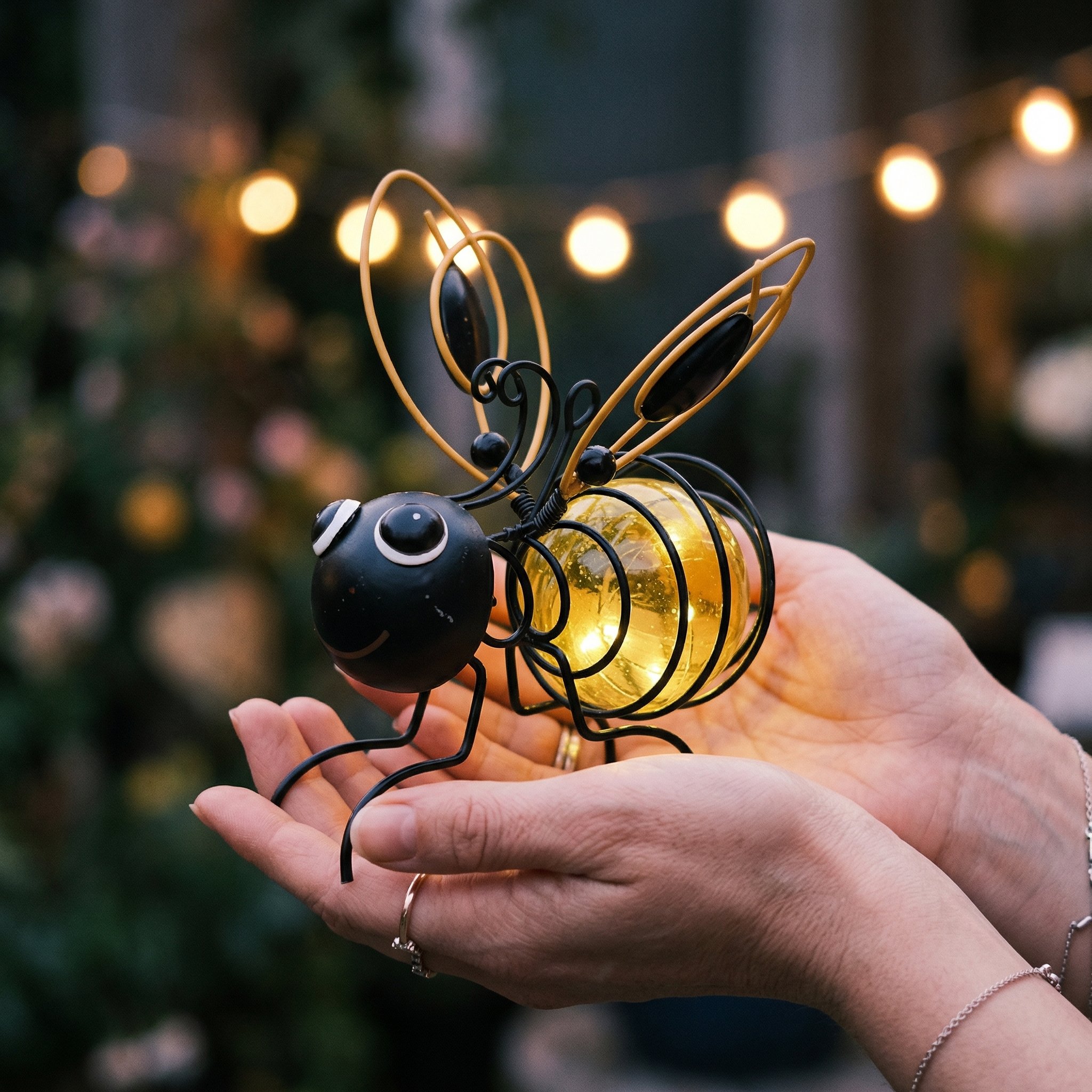 🐝Solar Bee Lanterns for Outdoors – 2-in-1 Hanging Crackle Glass Garden Lights, Waterproof Yard Decor