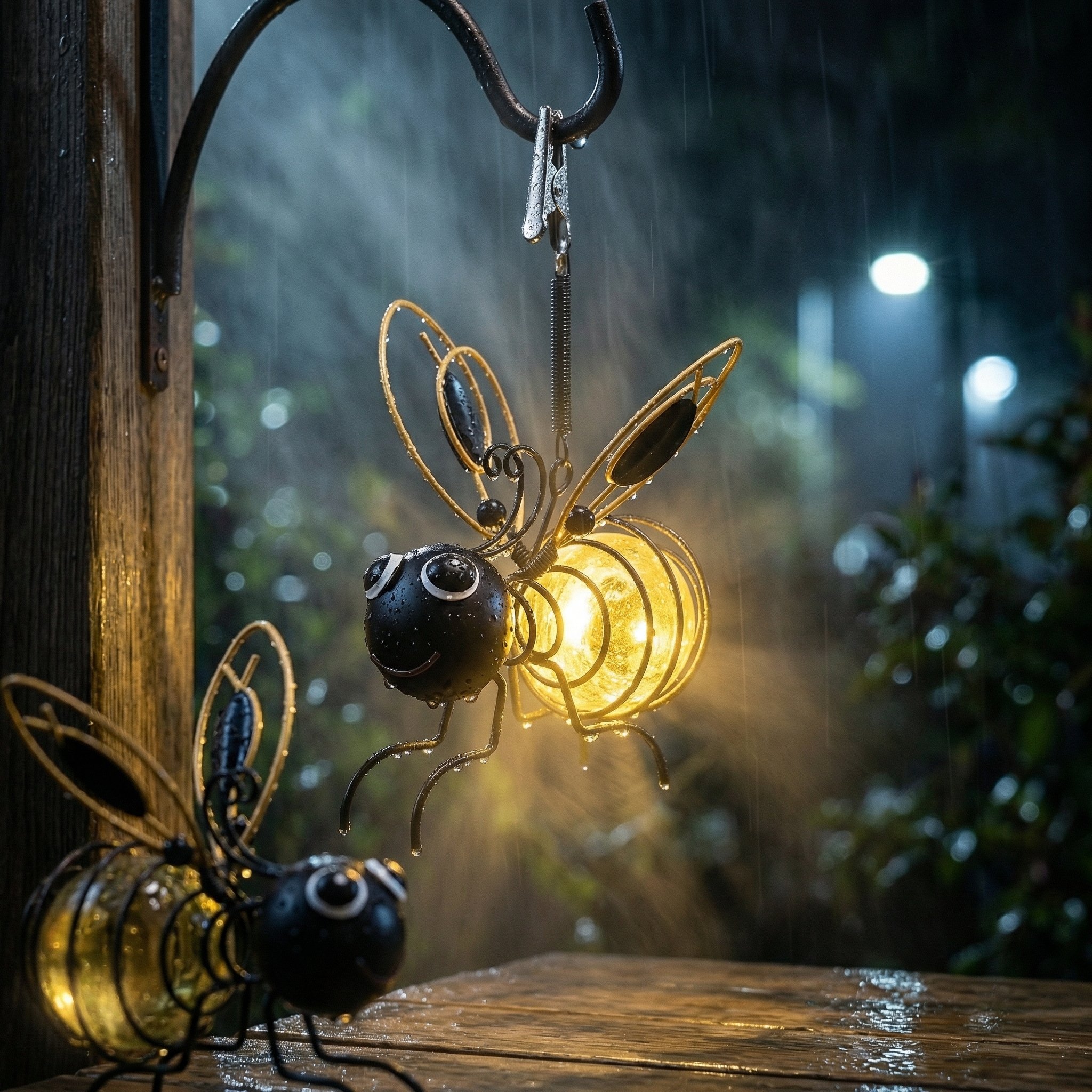 🐝Solar Bee Lanterns for Outdoors – 2-in-1 Hanging Crackle Glass Garden Lights, Waterproof Yard Decor