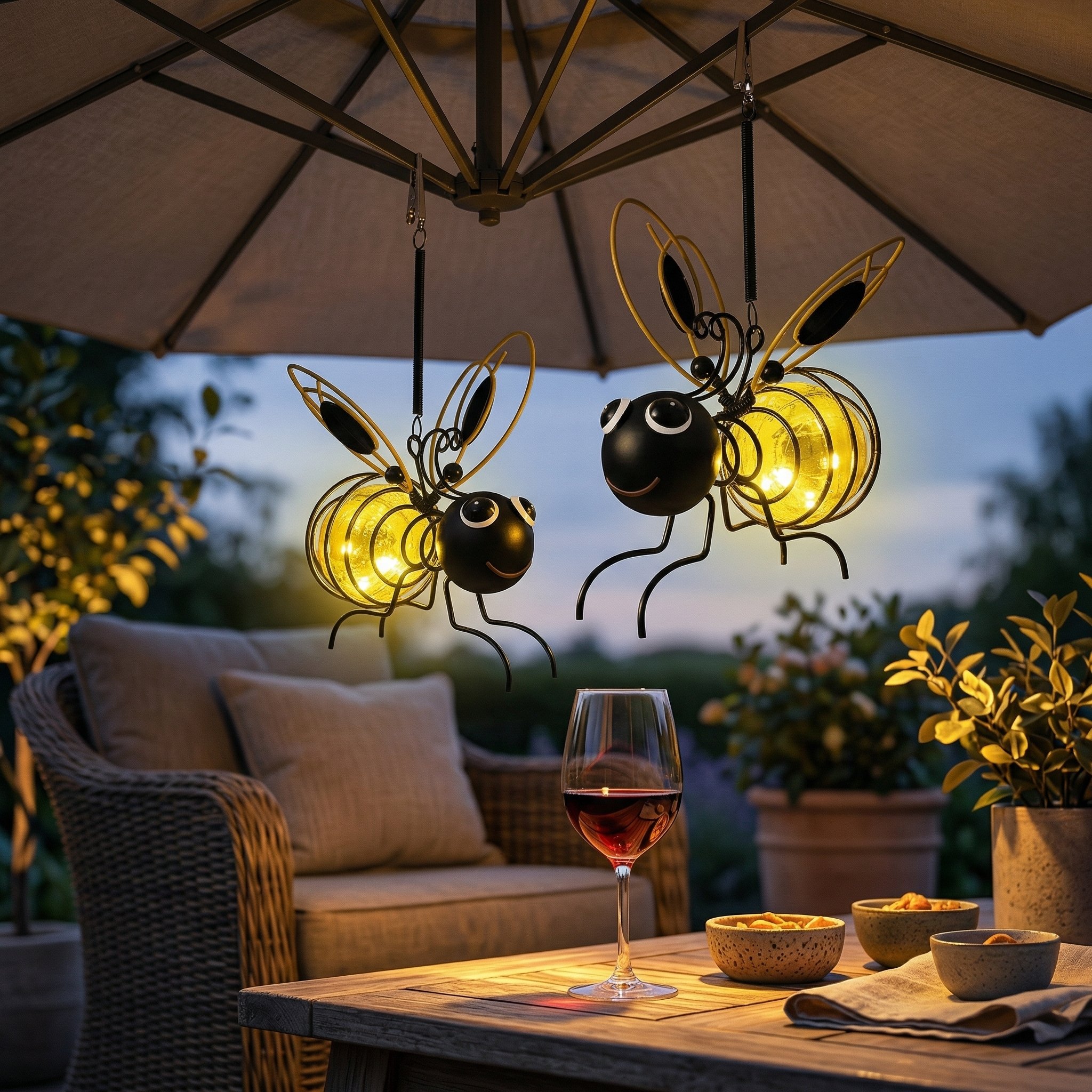 🐝Solar Bee Lanterns for Outdoors – 2-in-1 Hanging Crackle Glass Garden Lights, Waterproof Yard Decor