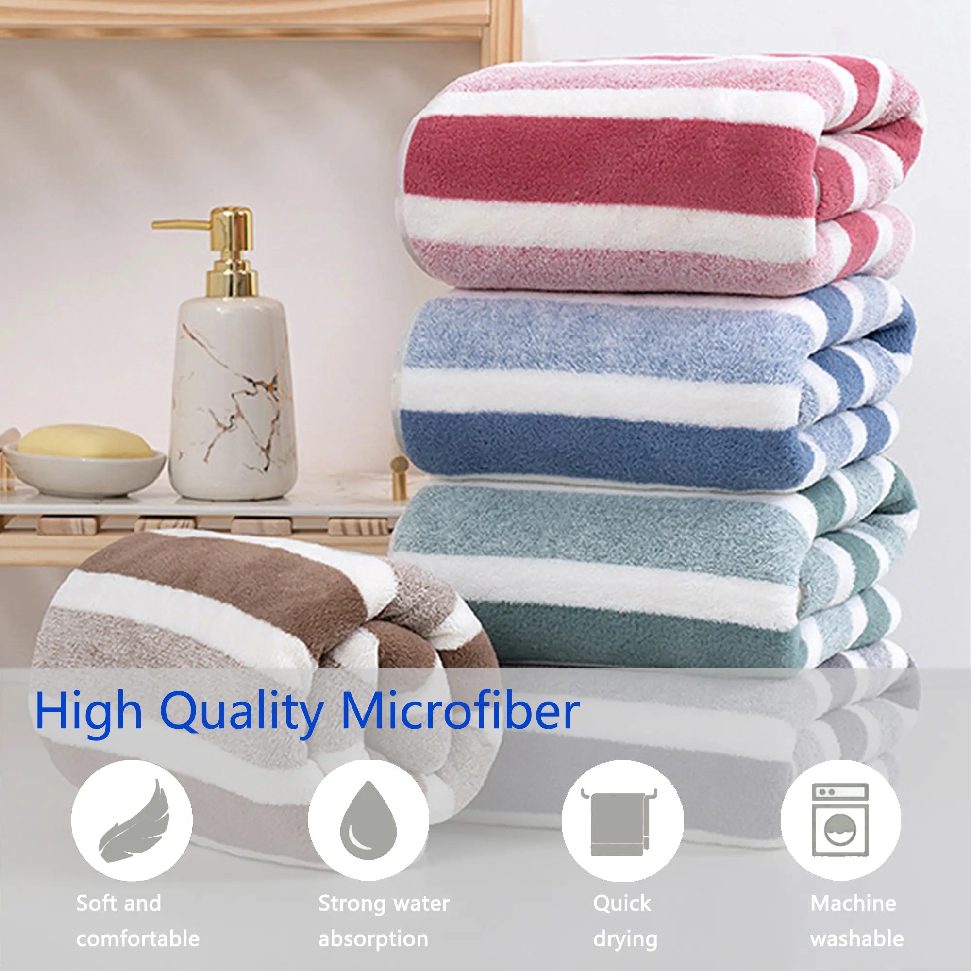 Quick-Drying Dog Bathrobe, 1-Piece Striped Pet Dressing Gown with Adjustable Belly Band, Super-Absorbent Super-Soft Fabric