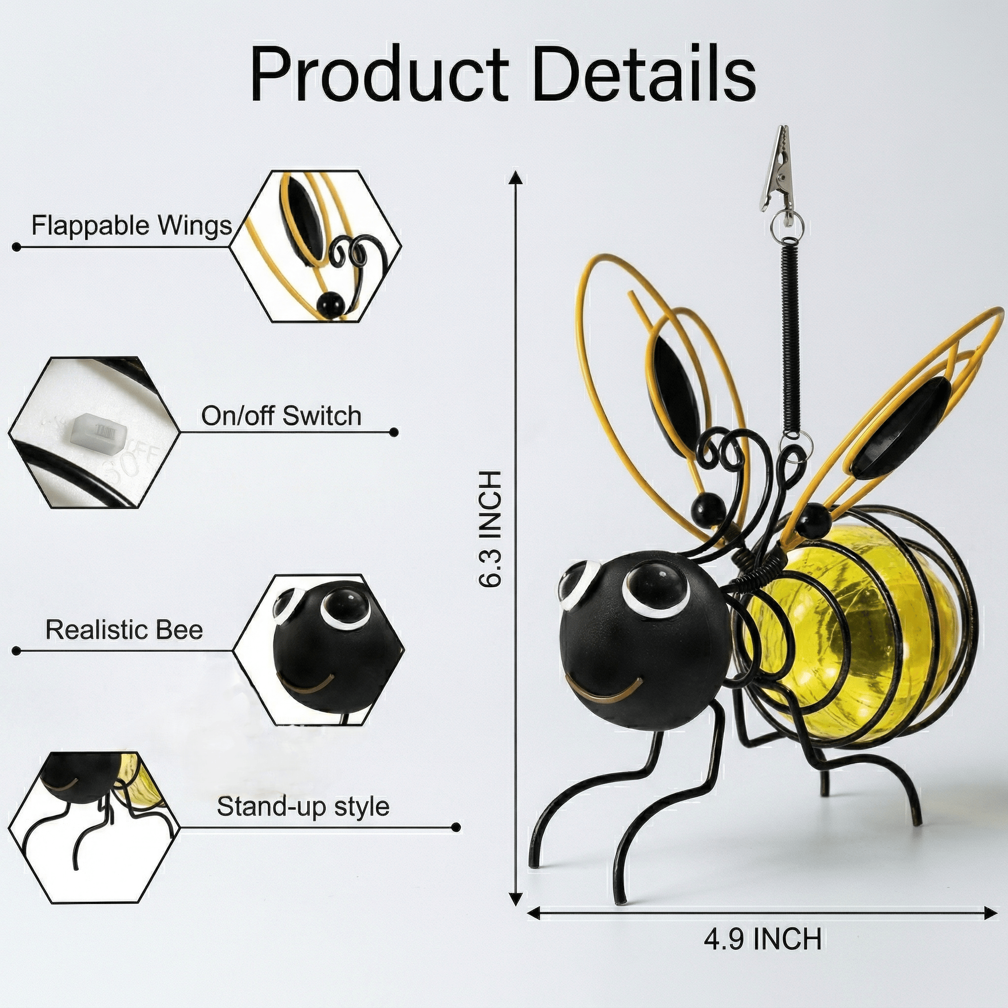 🐝Solar Bee Lanterns for Outdoors – 2-in-1 Hanging Crackle Glass Garden Lights, Waterproof Yard Decor