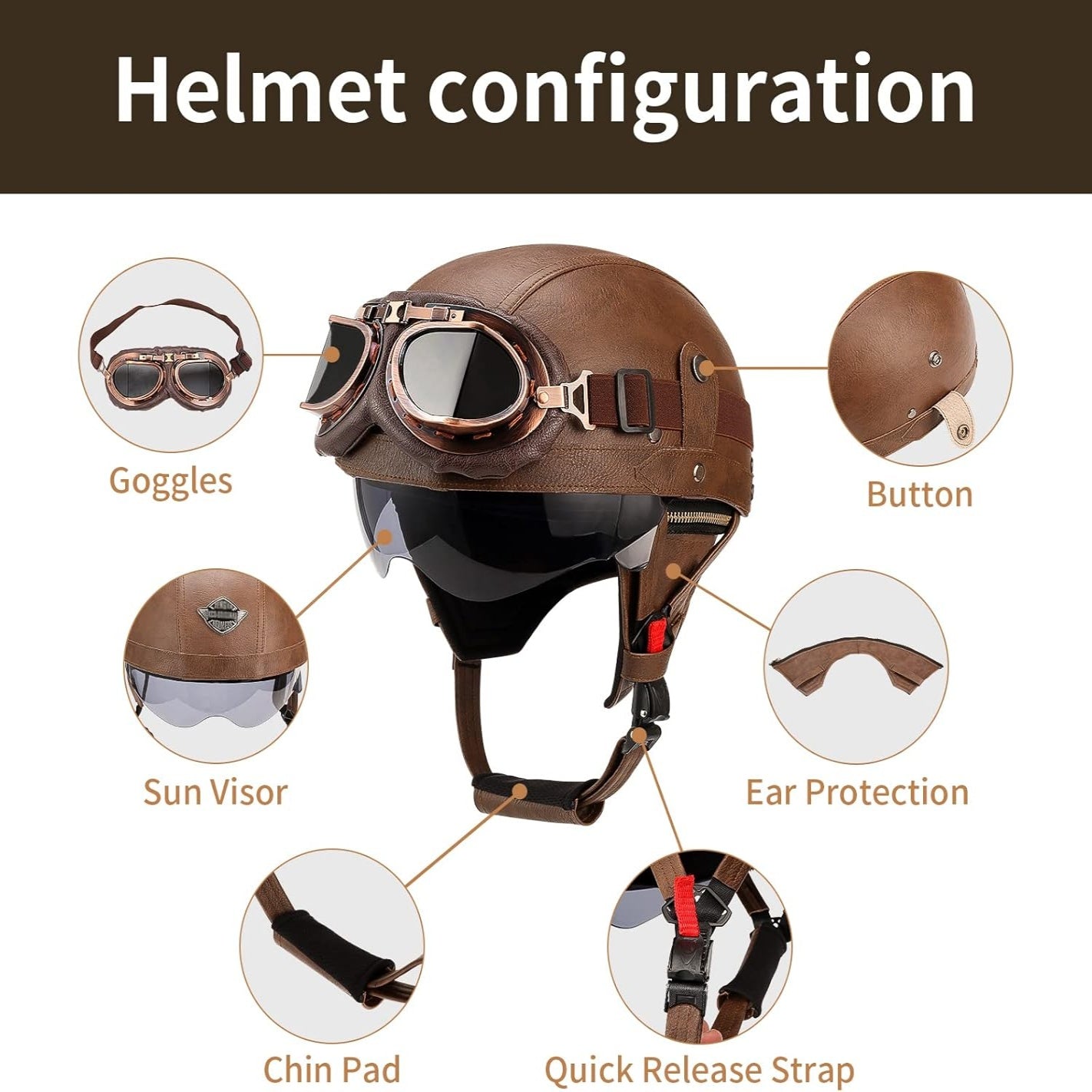 Retro German Motorcycle Half Helmet DOT Certified - I06