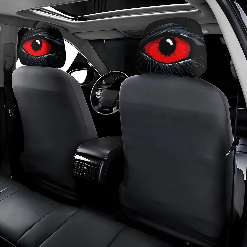 2 pcs Red Devil's Eye Car Headrest Covers - Red and black Gothic design, washable, suitable for General Motors vehicles summervibes