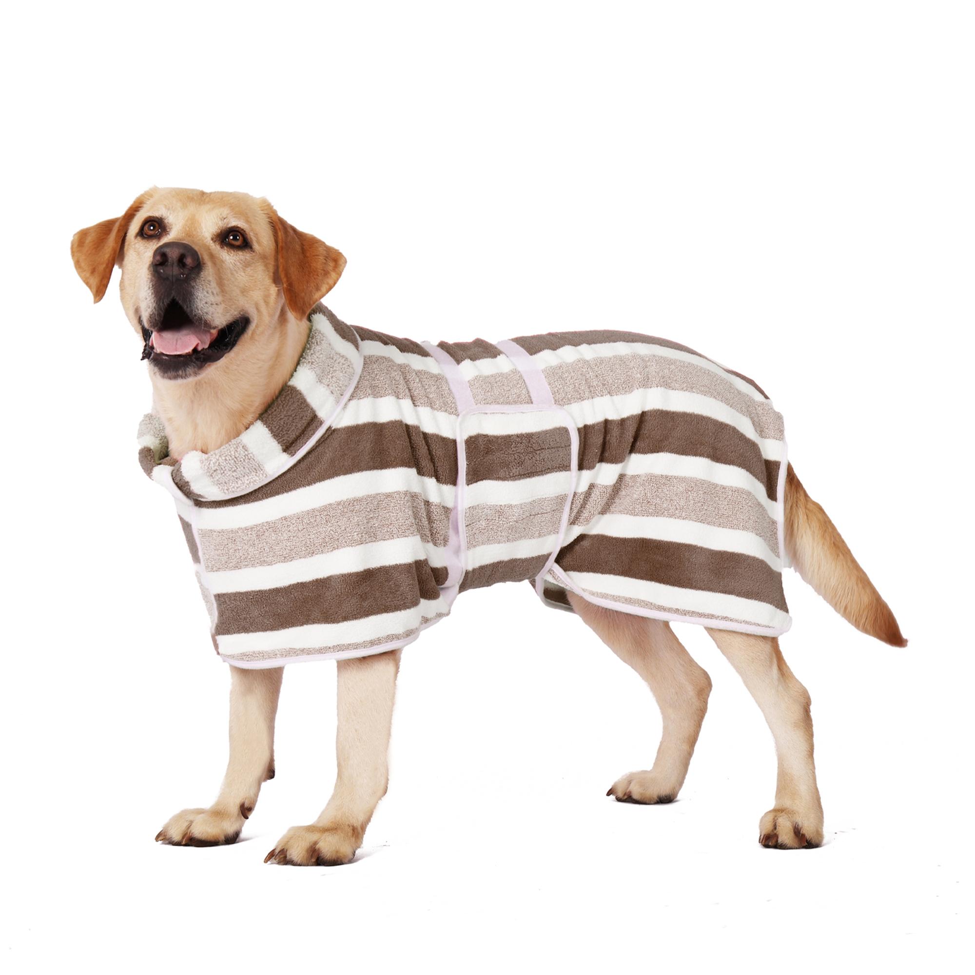 Quick-Drying Dog Bathrobe, 1-Piece Striped Pet Dressing Gown with Adjustable Belly Band, Super-Absorbent Super-Soft Fabric