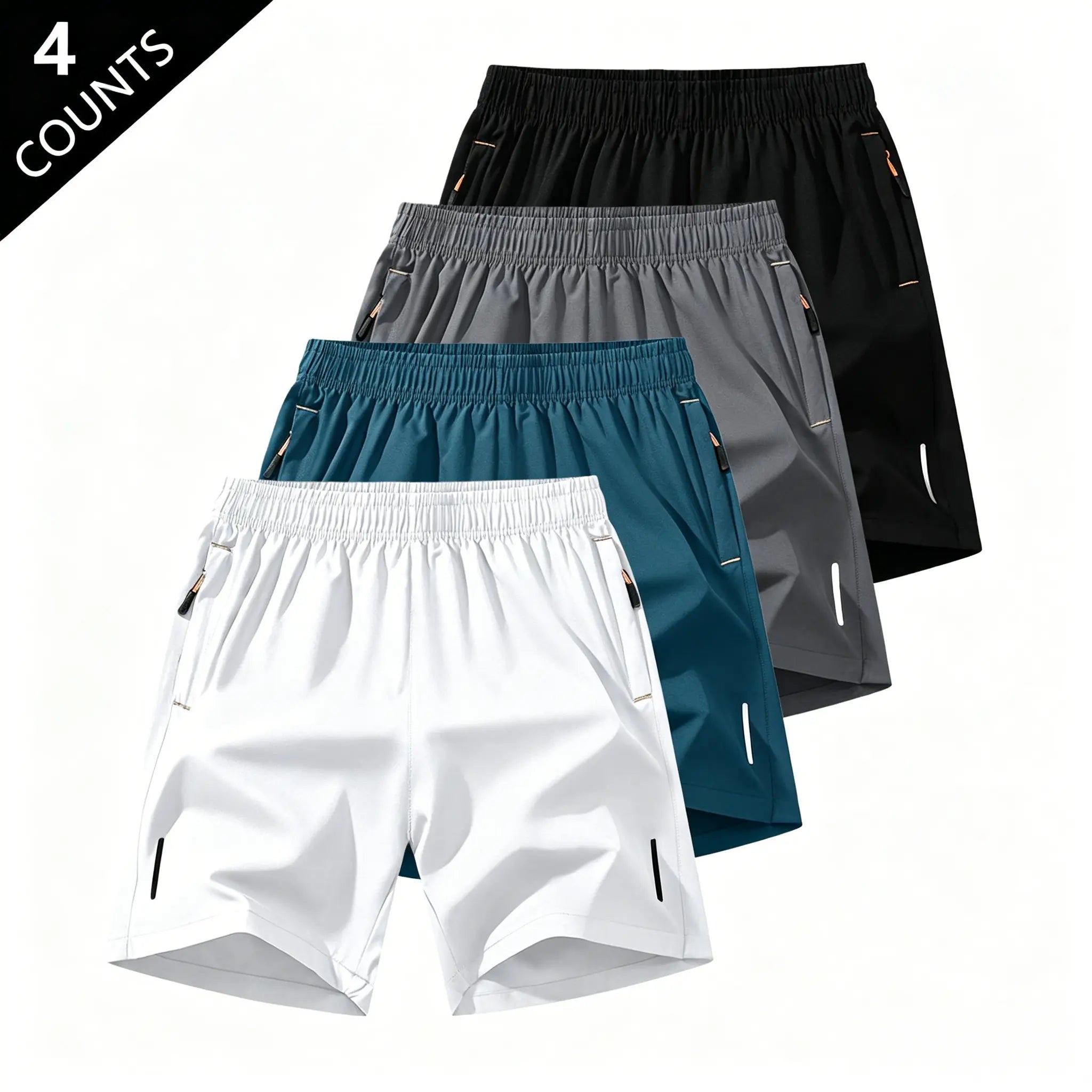 Men's Solid-Color Casual Summer Shorts with Zippered Pockets (97% Polyester/3% Spandex) - Tropical Beige