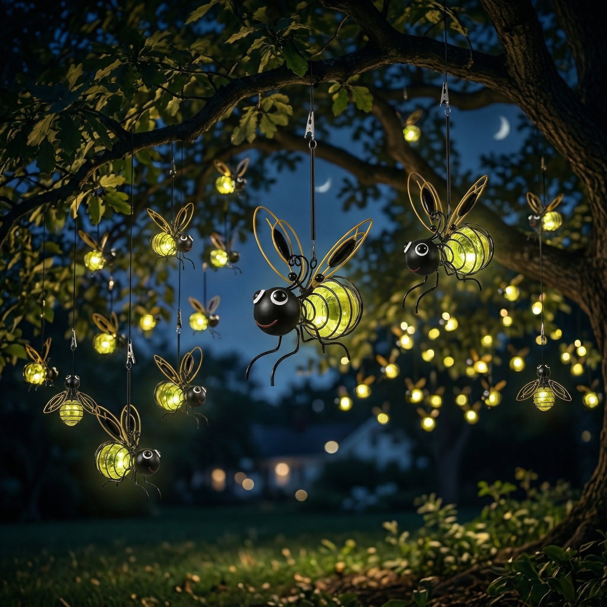 🐝Solar Bee Lanterns for Outdoors – 2-in-1 Hanging Crackle Glass Garden Lights, Waterproof Yard Decor